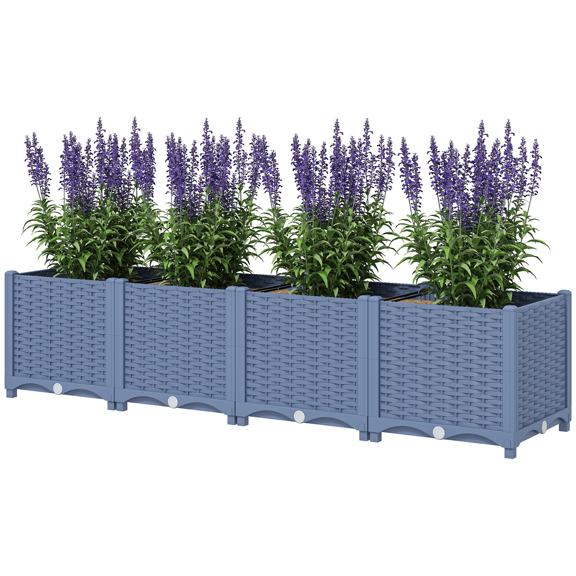 Outsunny Plastic Raised Garden Bed, 5 x 1 x 1 ft Outdoor Flower Box with Drainage Holes for Vegetables, Herbs, Blue