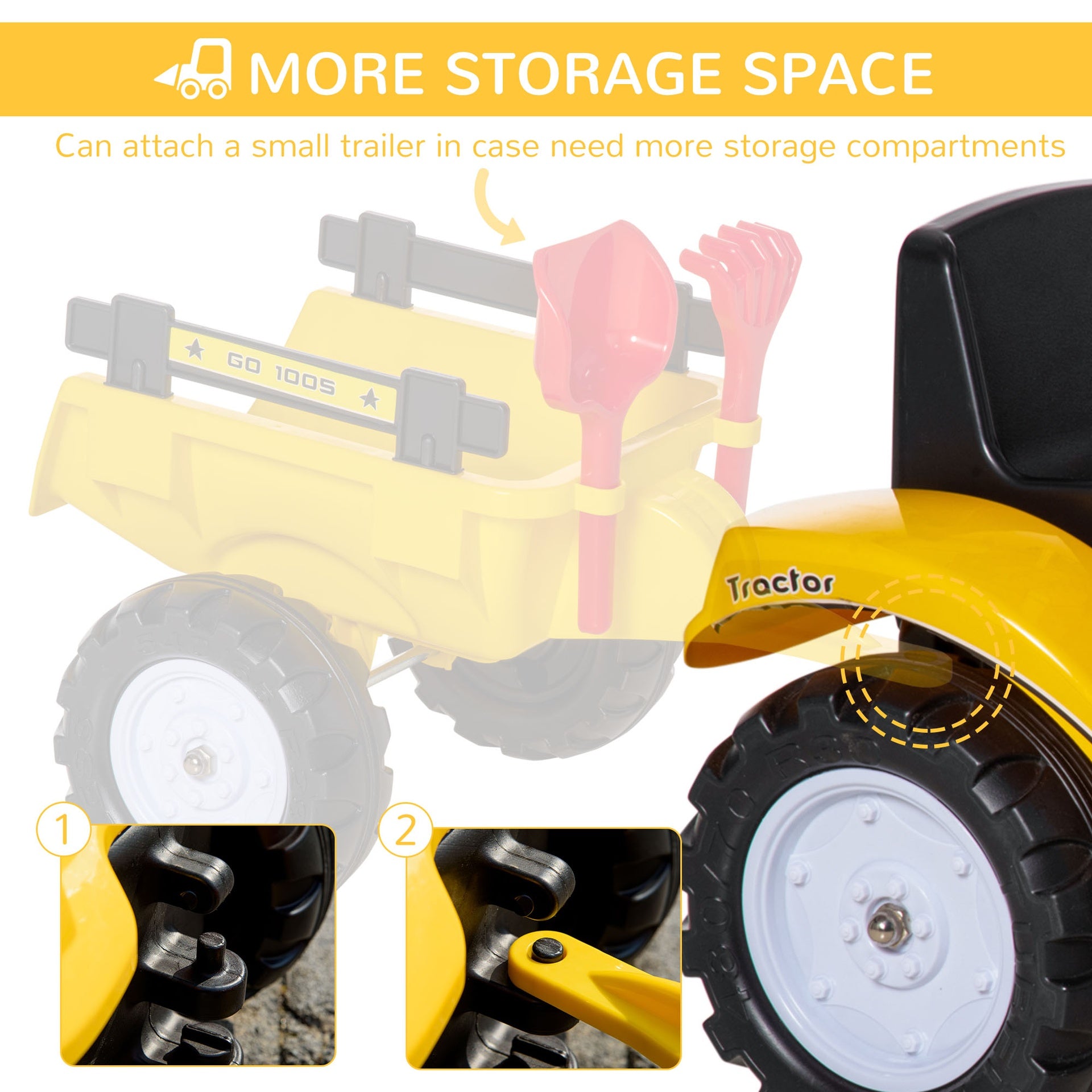 Aosom Kids No Power Ride-On Excavator with Manual Control Bucket, Yellow