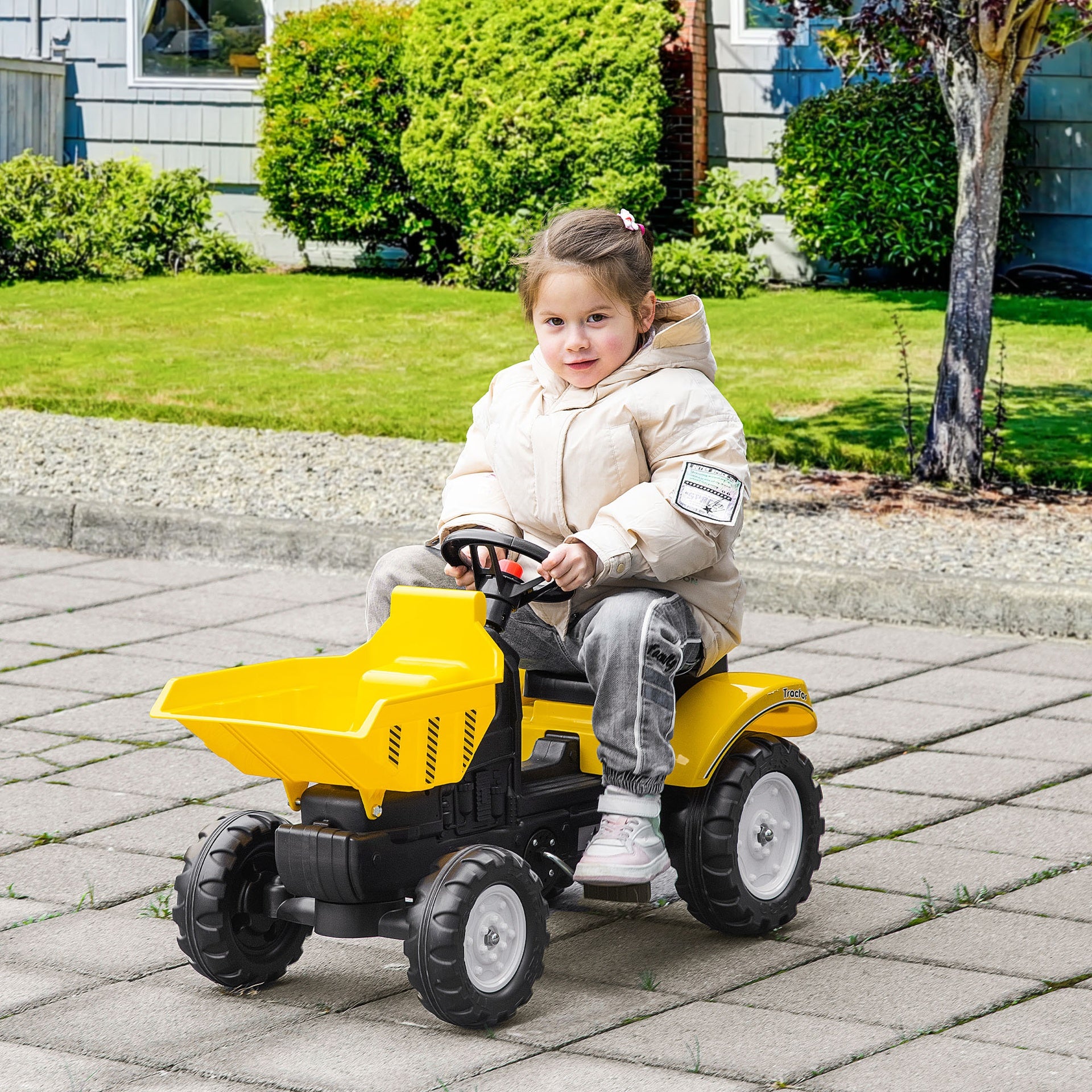 Aosom Kids No Power Ride-On Excavator with Manual Control Bucket, Yellow