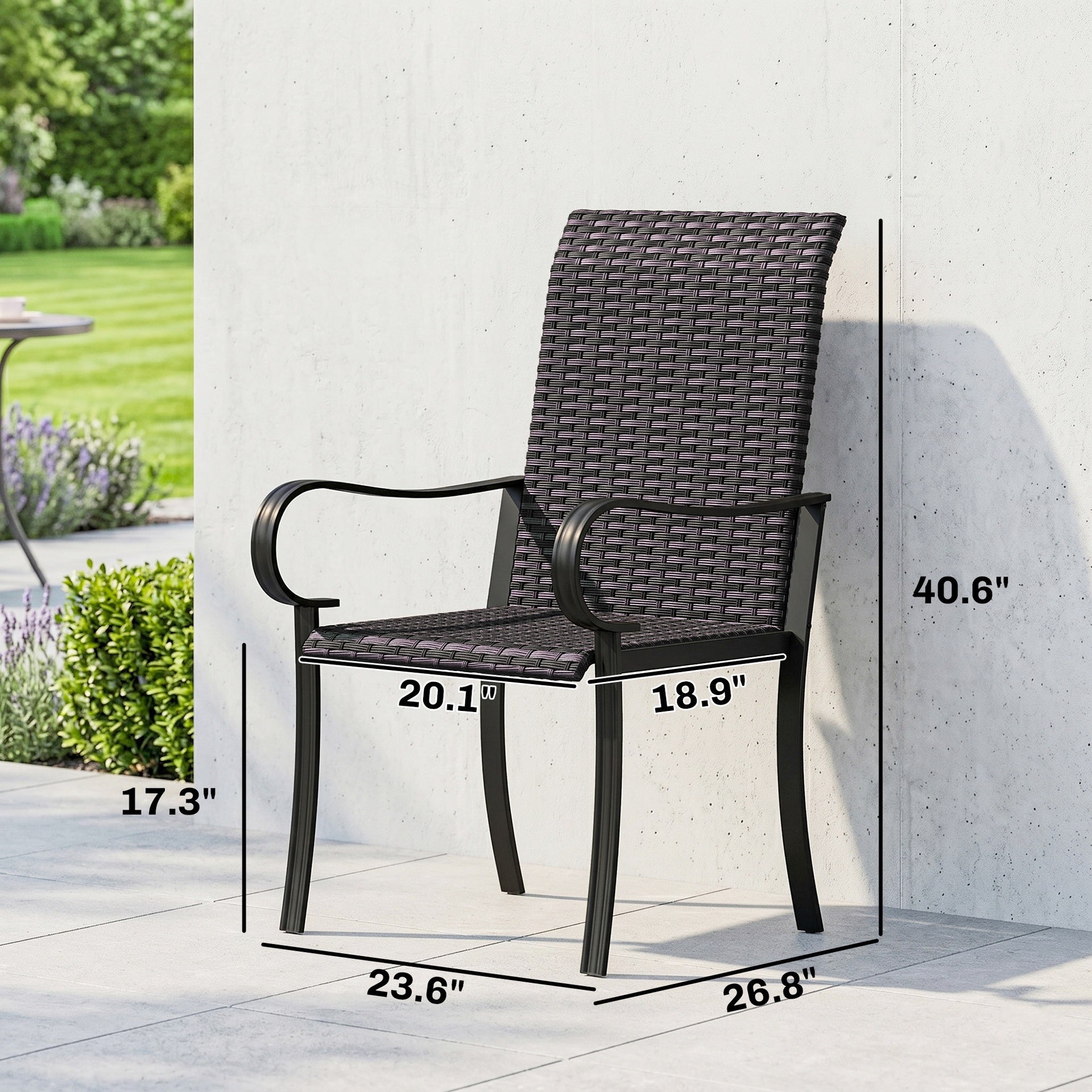 Outsunny Set of 2 Outdoor Wicker Dining Chairs with Armrest, Steel Frame, High Back and Deep Seating, Brown