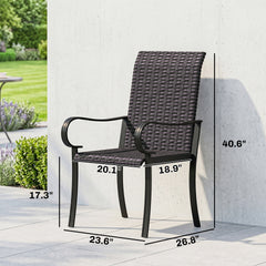 Outsunny Set of 2 Outdoor Wicker Dining Chairs with Armrest, Steel Frame, High Back and Deep Seating, Brown