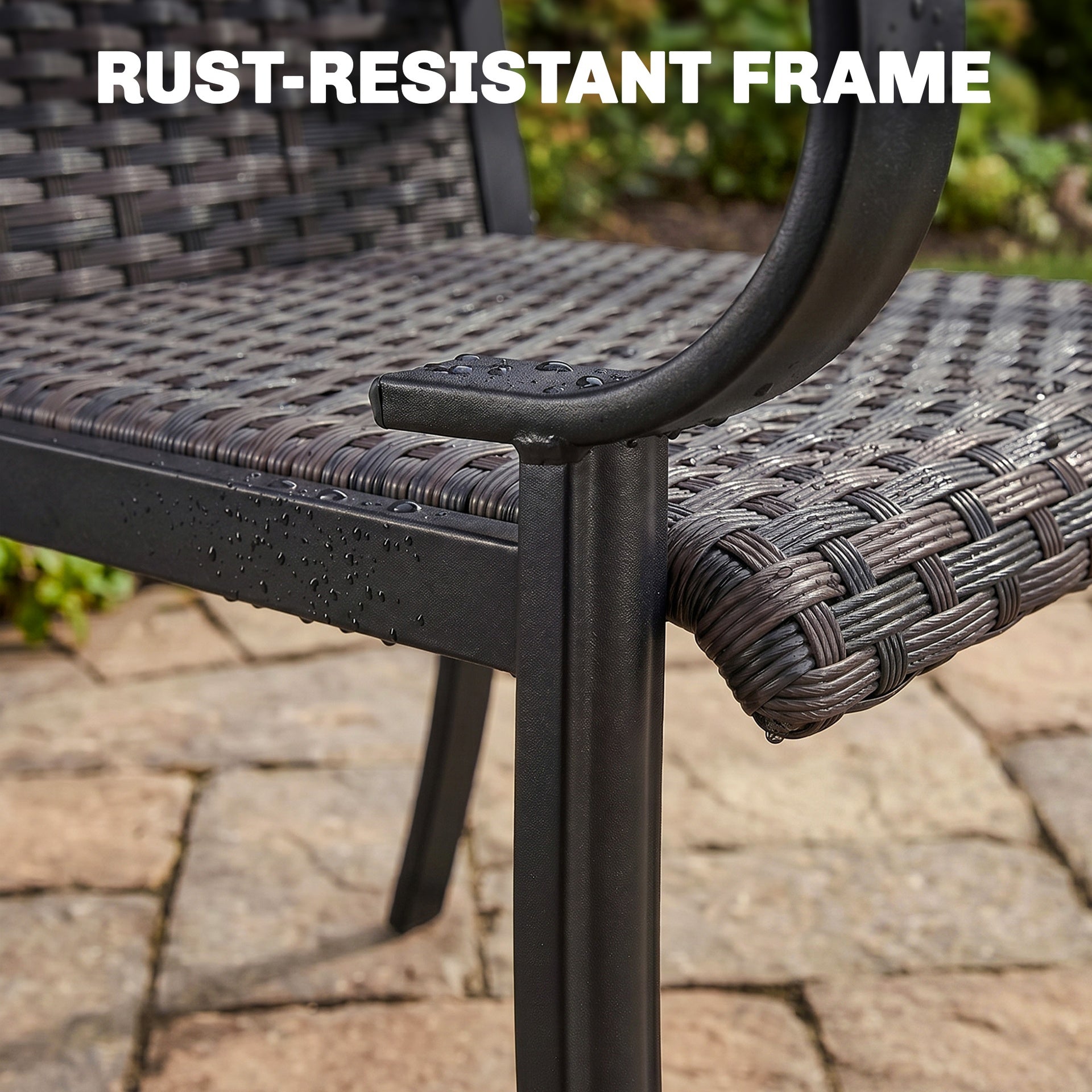Outsunny Set of 2 Outdoor Wicker Dining Chairs with Armrest, Steel Frame, High Back and Deep Seating, Brown