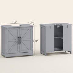 HOMCOM Farmhouse Pedestal Sink Storage Cabinet, Bathroom Sink Cabinet with 2 Barn Doors and Adjustable Shelf, Dark Gray
