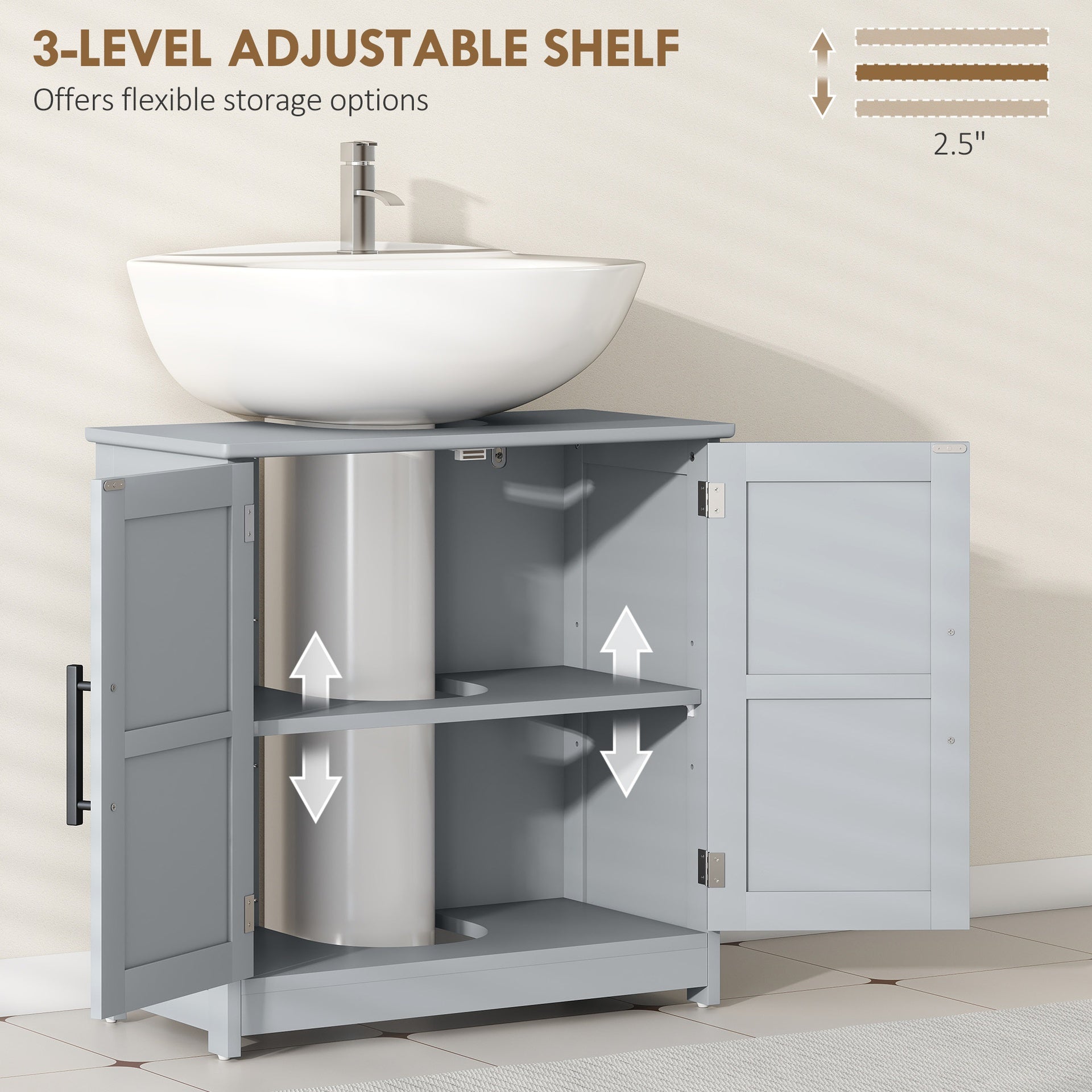 HOMCOM Farmhouse Pedestal Sink Storage Cabinet, Bathroom Sink Cabinet with 2 Barn Doors and Adjustable Shelf, Dark Gray