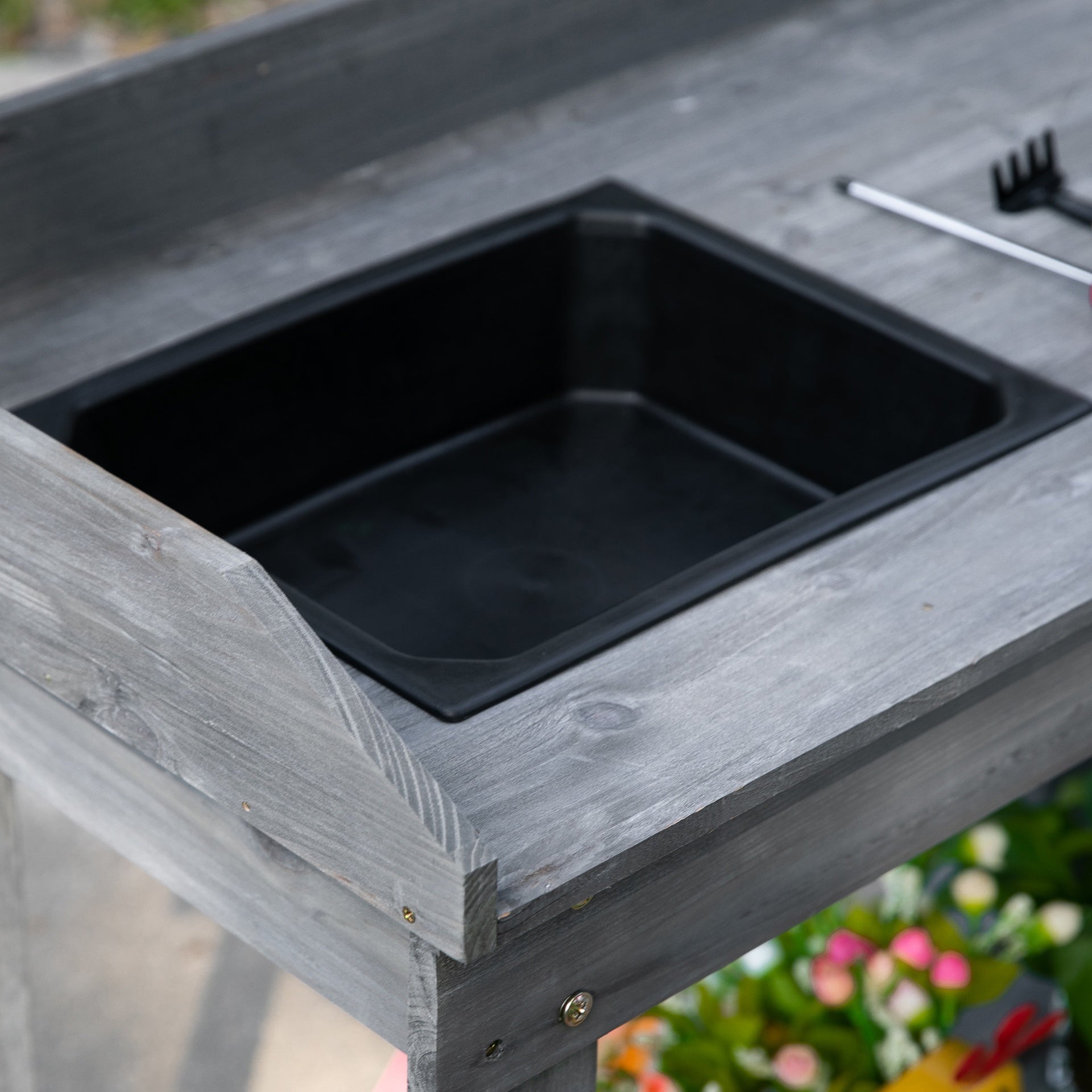 Outsunny 36'' Wooden Potting Bench Work Table with 2 Removable Wheels, Sink, Drawer & Large Storage Spaces, Gray