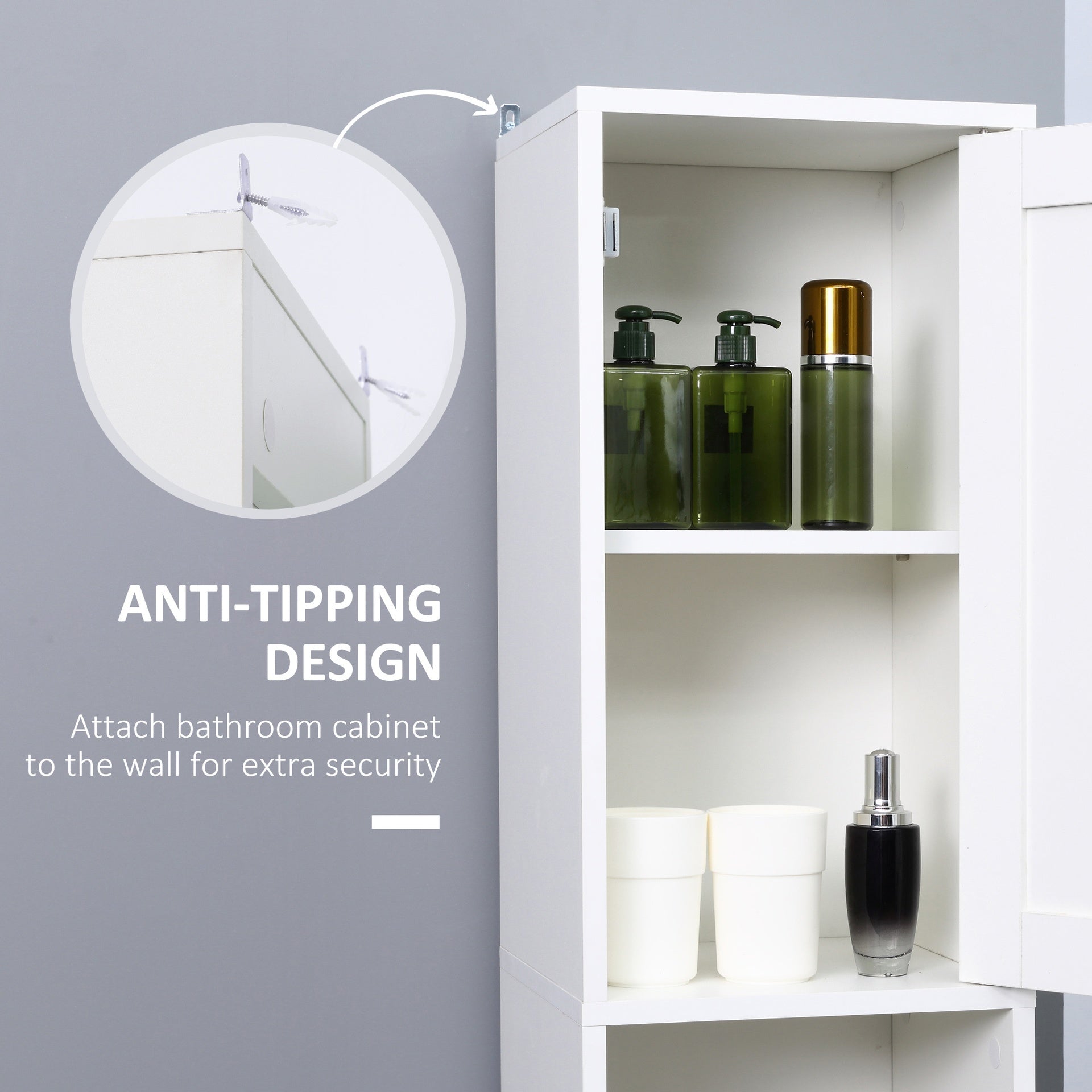 kleankin Tall Bathroom Storage Cabinet with Mirror, Wooden Freestanding Tower Cabinet with Adjustable Shelves for Bathroom or Living Room, White