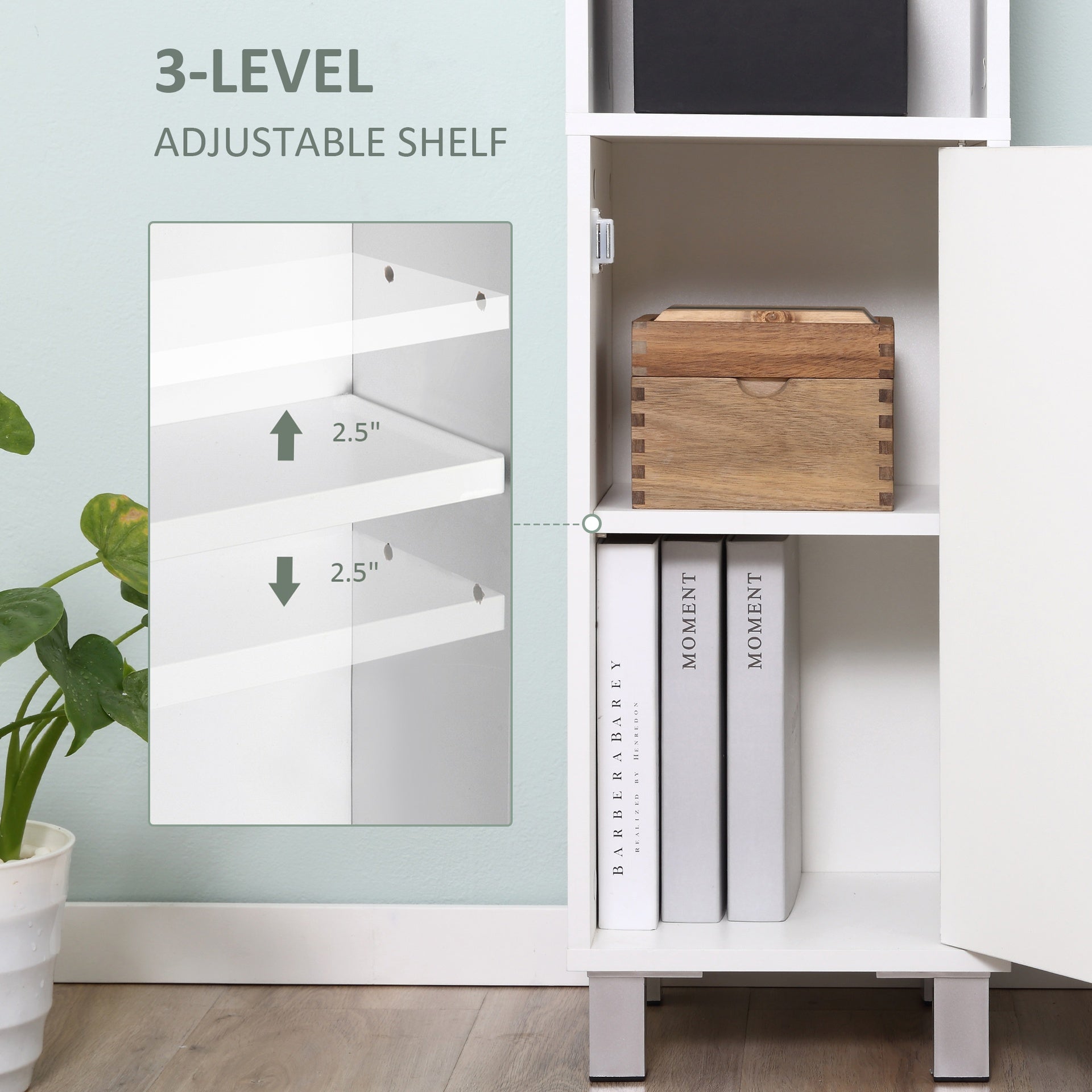 kleankin Tall Bathroom Storage Cabinet with Mirror, Wooden Freestanding Tower Cabinet with Adjustable Shelves for Bathroom or Living Room, White