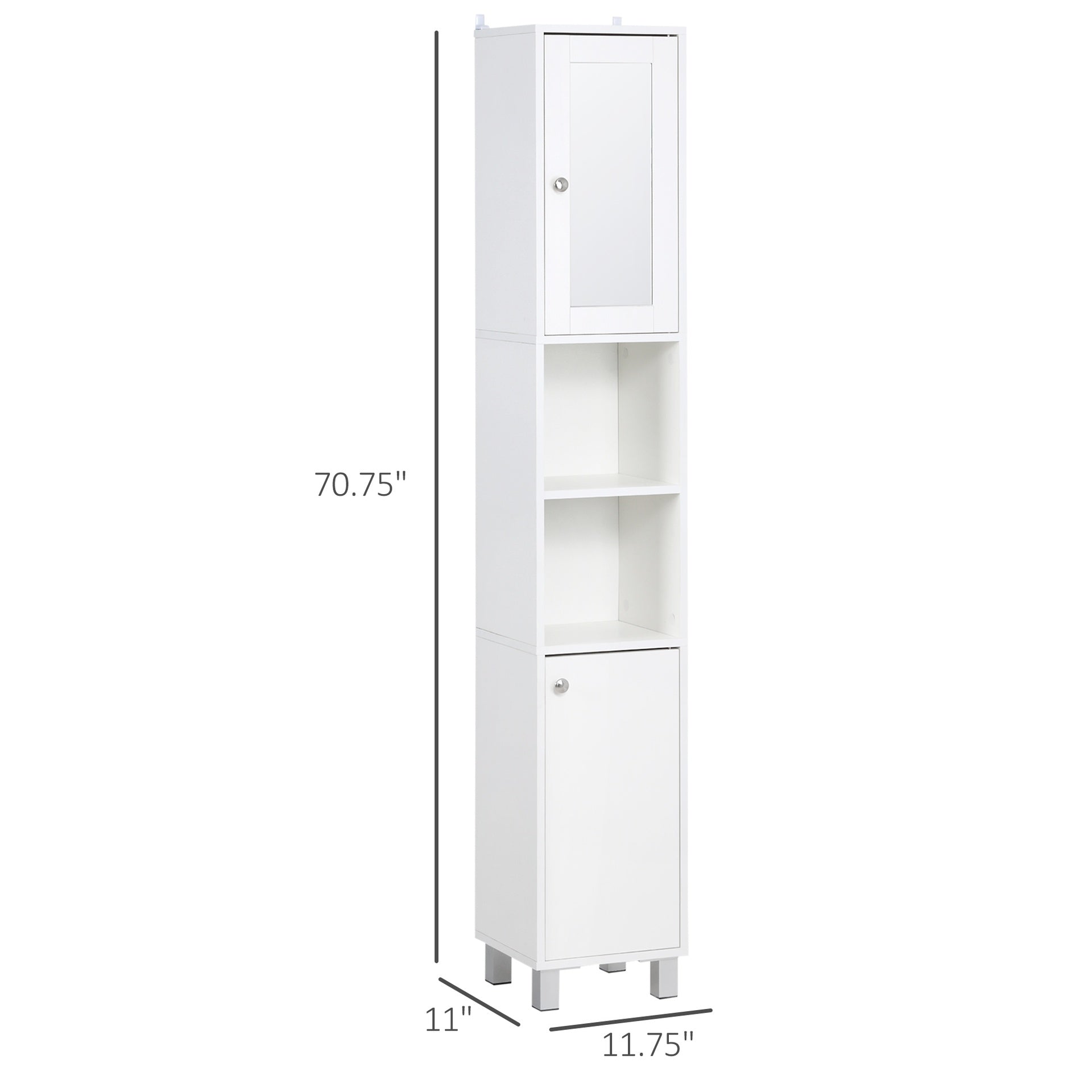 kleankin Tall Bathroom Storage Cabinet with Mirror, Wooden Freestanding Tower Cabinet with Adjustable Shelves for Bathroom or Living Room, White