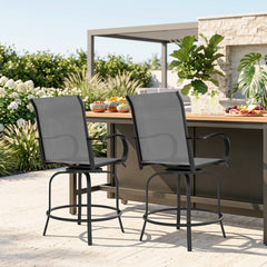 Outsunny Outdoor Bar Stools Set of 2, 360° Swivel Bar Height Chairs, 26.75" x 29.5" x 48.5", Gray