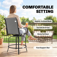 Outsunny Outdoor Bar Stools Set of 2, 360° Swivel Bar Height Chairs, 26.75" x 29.5" x 48.5", Gray