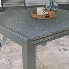 Outsunny Patio Table for 6-8 People, Aluminum Frame Rectangle Garden Table with Wood Effect Steel Top, for Backyard, Dark Gray