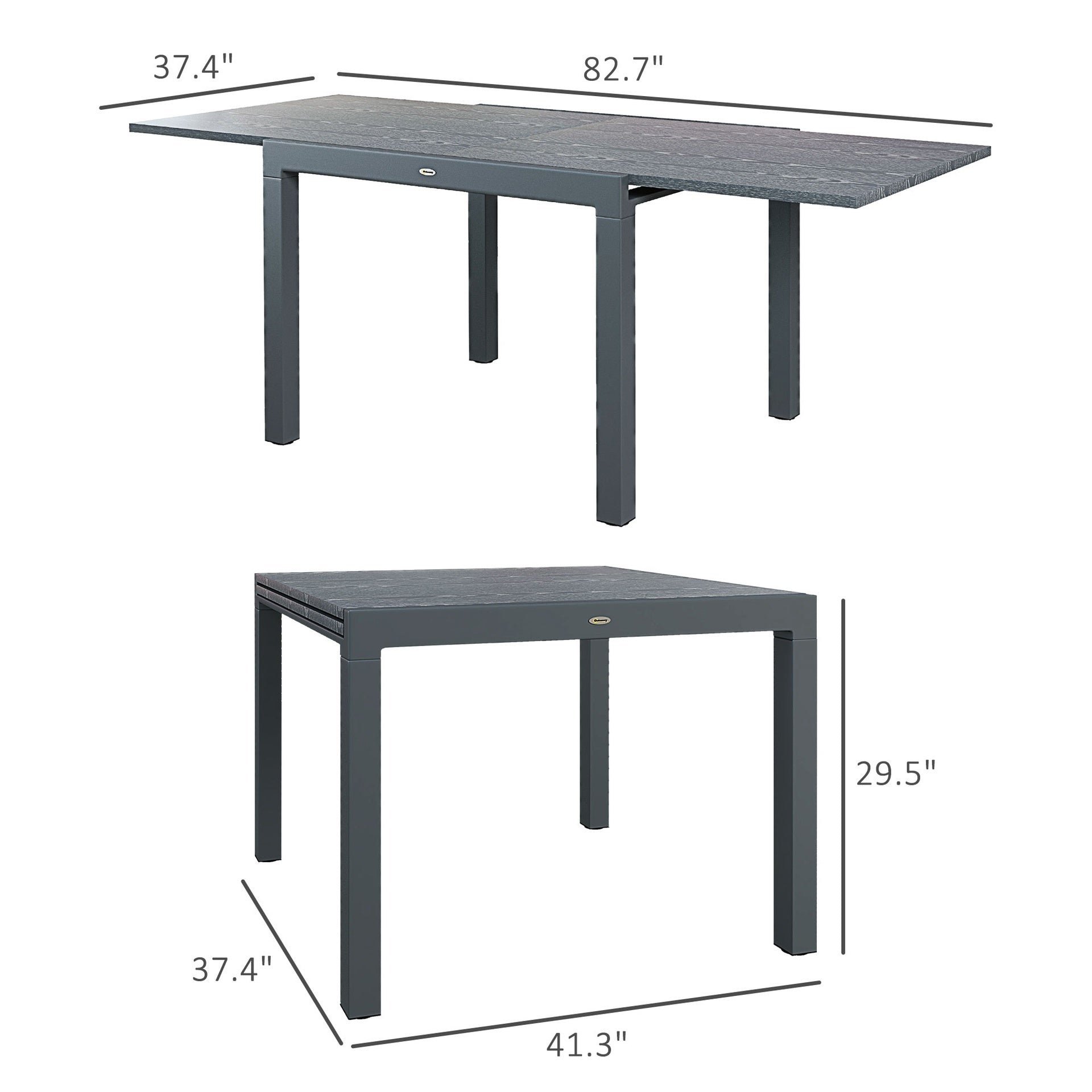 Outsunny Patio Table for 6-8 People, Aluminum Frame Rectangle Garden Table with Wood Effect Steel Top, for Backyard, Dark Gray