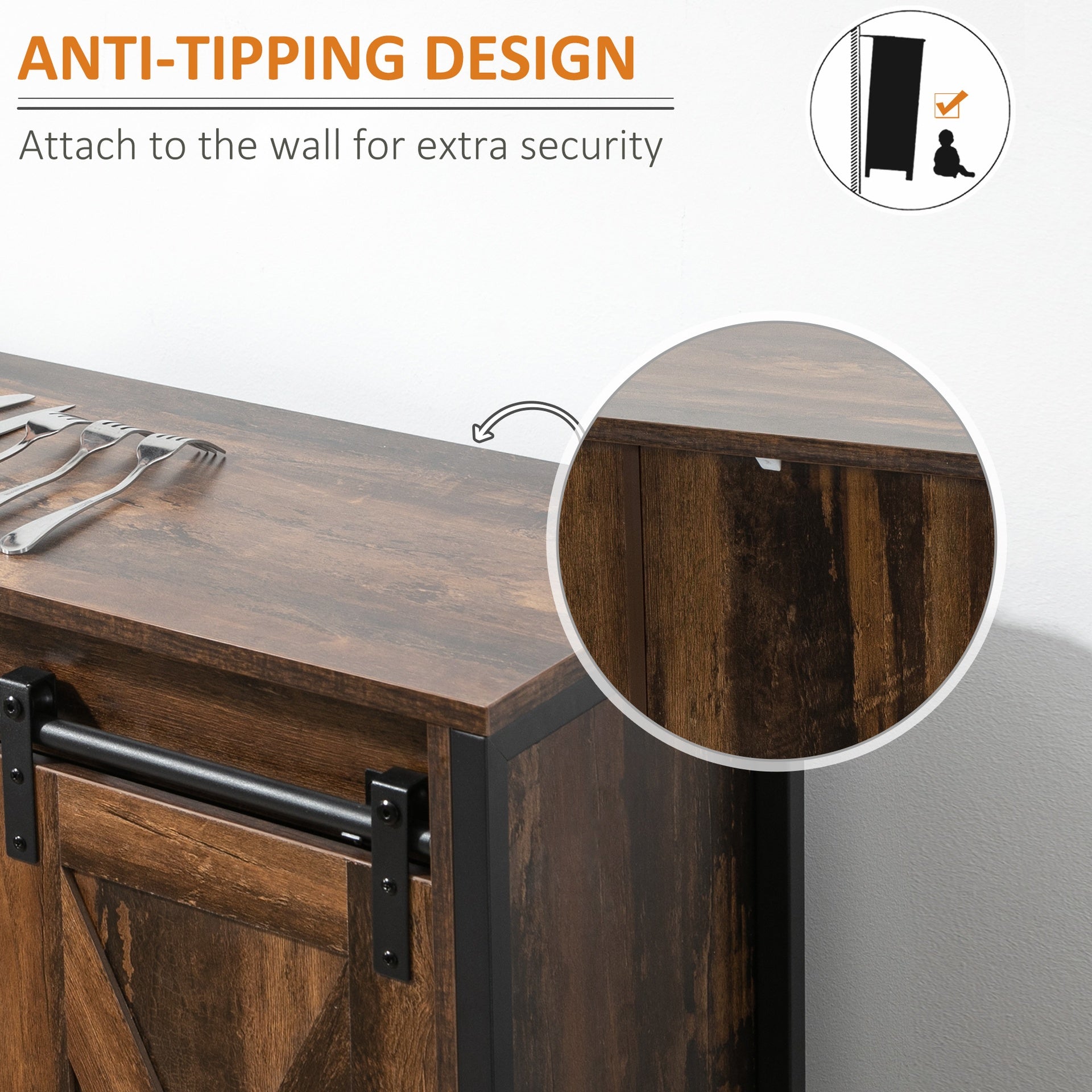 HOMCOM Buffet Cabinet Kitchen Sideboard with Sliding Barn Doors, Brown