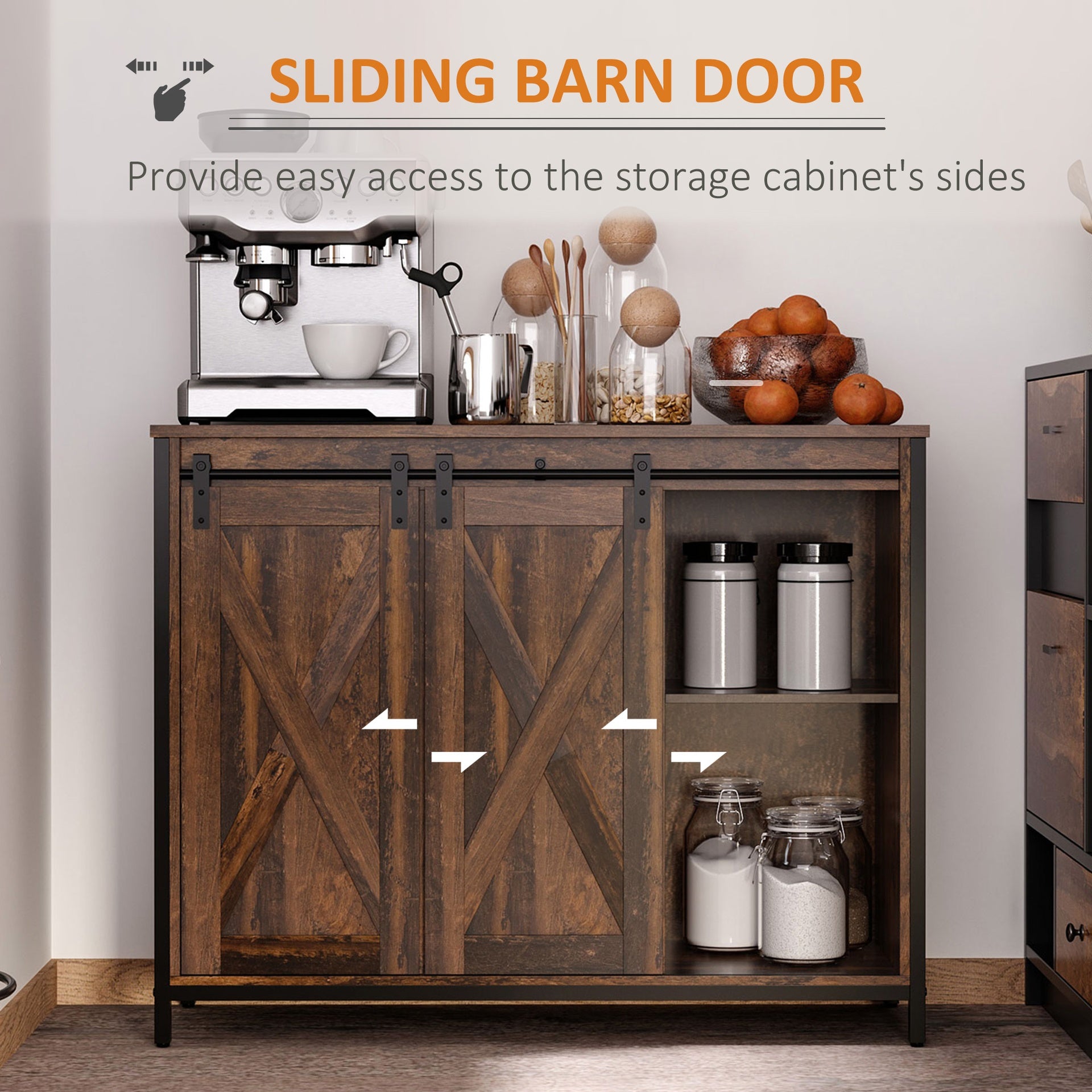 HOMCOM Buffet Cabinet Kitchen Sideboard with Sliding Barn Doors, Brown