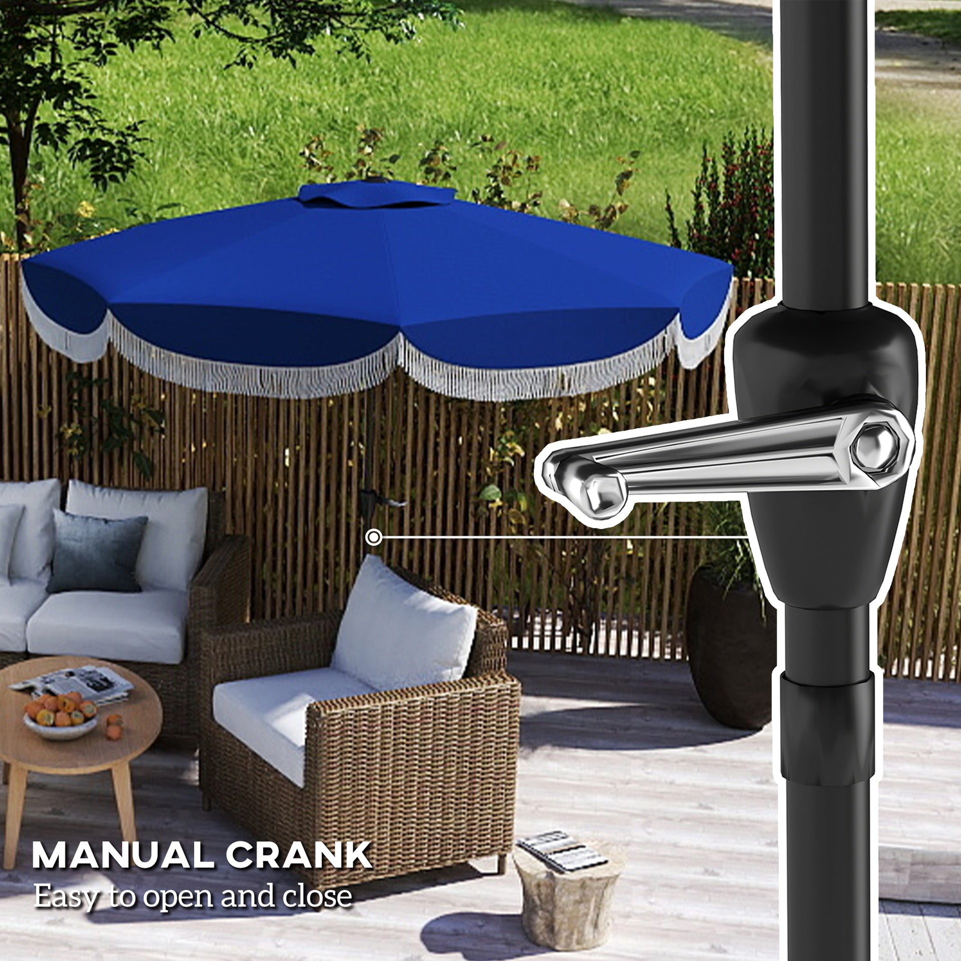 Outsunny 9FT Patio Umbrella, UPF 30+ Outdoor Market Umbrella with Crank, 8 Ribs, Push Button Tilt, Vented for Patio Deck Backyard Lawn, Navy Blue