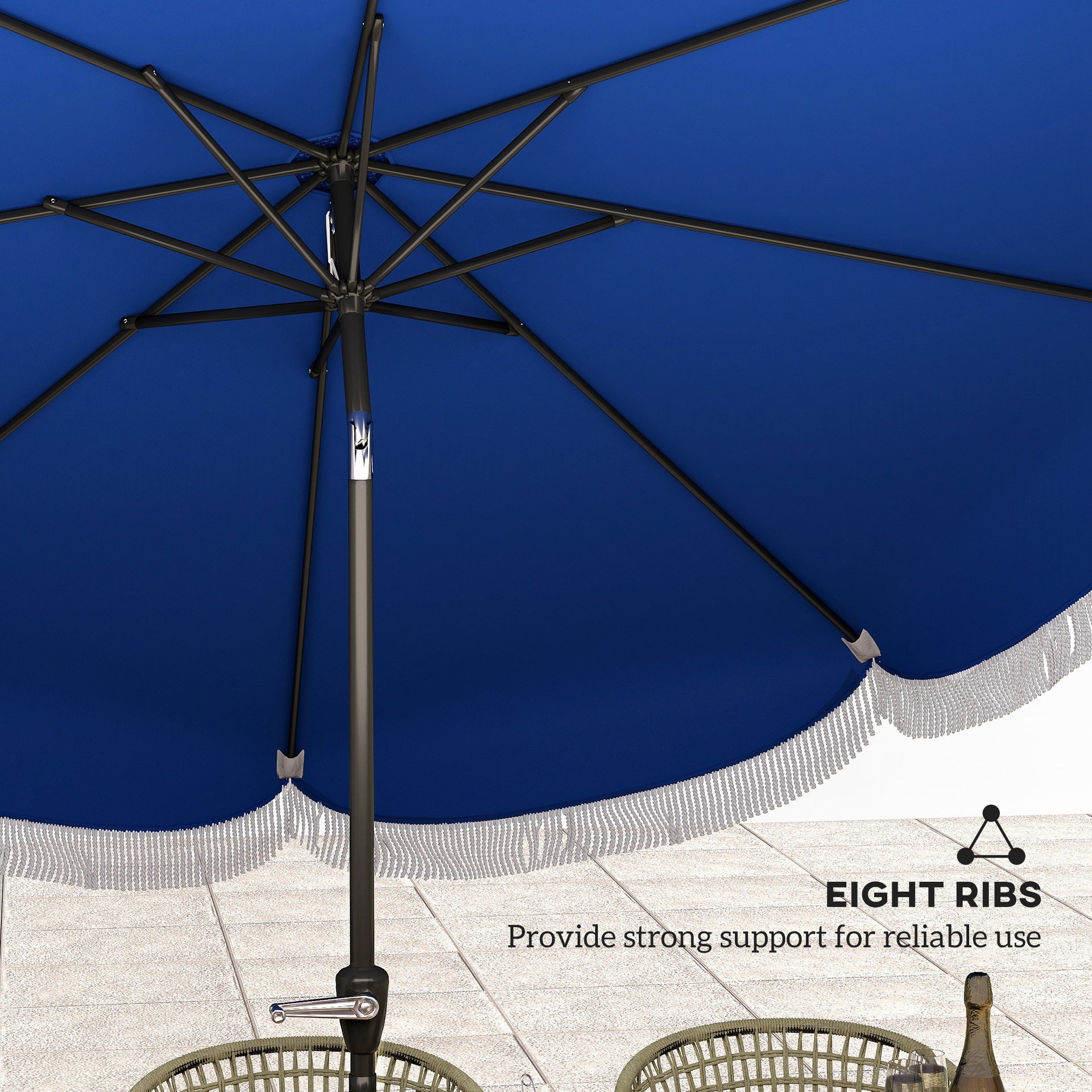 Outsunny 9FT Patio Umbrella, UPF 30+ Outdoor Market Umbrella with Crank, 8 Ribs, Push Button Tilt, Vented for Patio Deck Backyard Lawn, Navy Blue