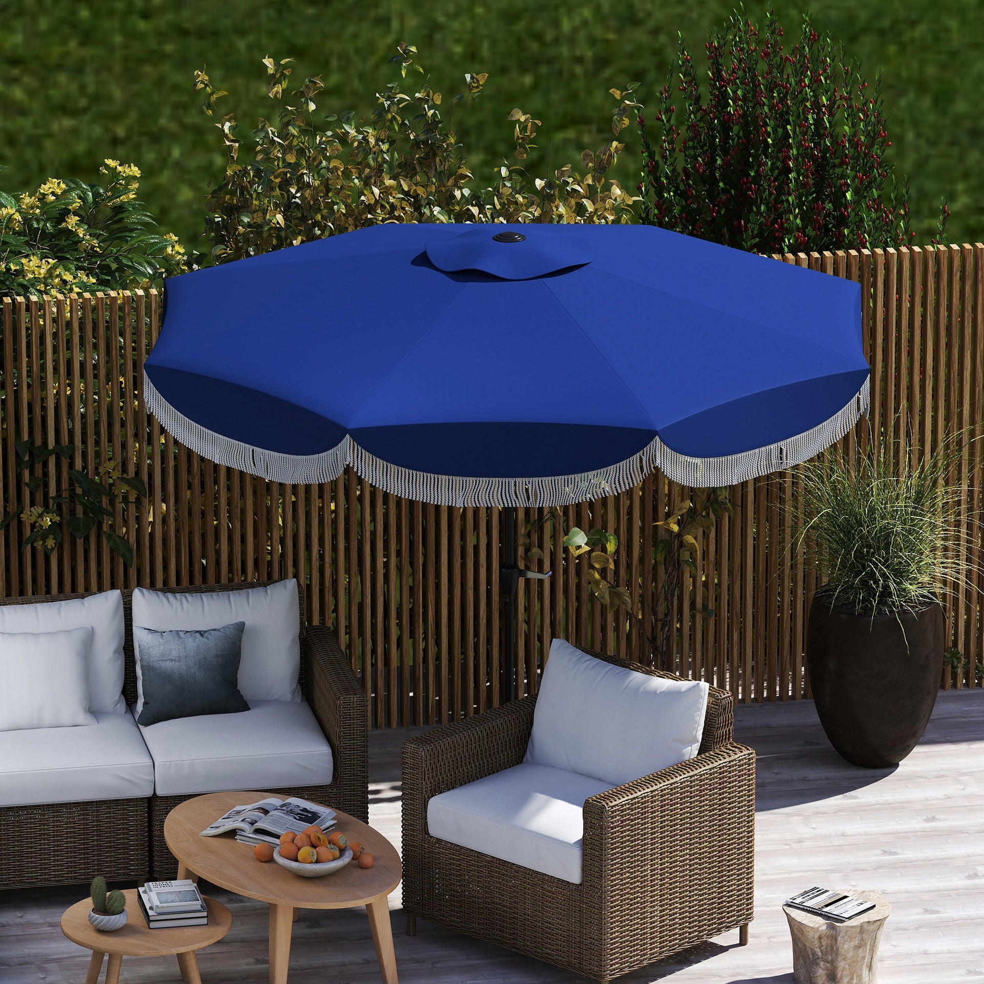 Outsunny 9FT Patio Umbrella, UPF 30+ Outdoor Market Umbrella with Crank, 8 Ribs, Push Button Tilt, Vented for Patio Deck Backyard Lawn, Navy Blue