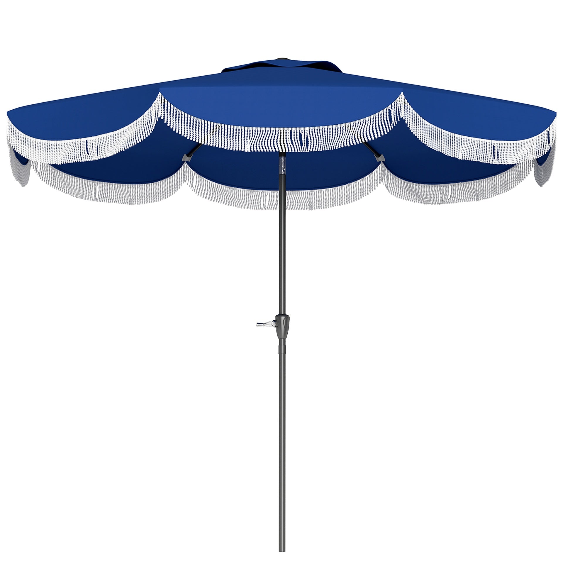 Outsunny 9FT Patio Umbrella, UPF 30+ Outdoor Market Umbrella with Crank, 8 Ribs, Push Button Tilt, Vented for Patio Deck Backyard Lawn, Navy Blue