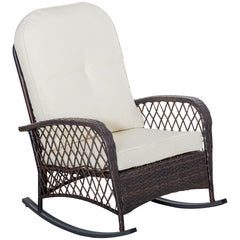 Outsunny Outdoor PE Rattan Wicker Recliner Rocker Chair w/ Soft Cushion for Garden
