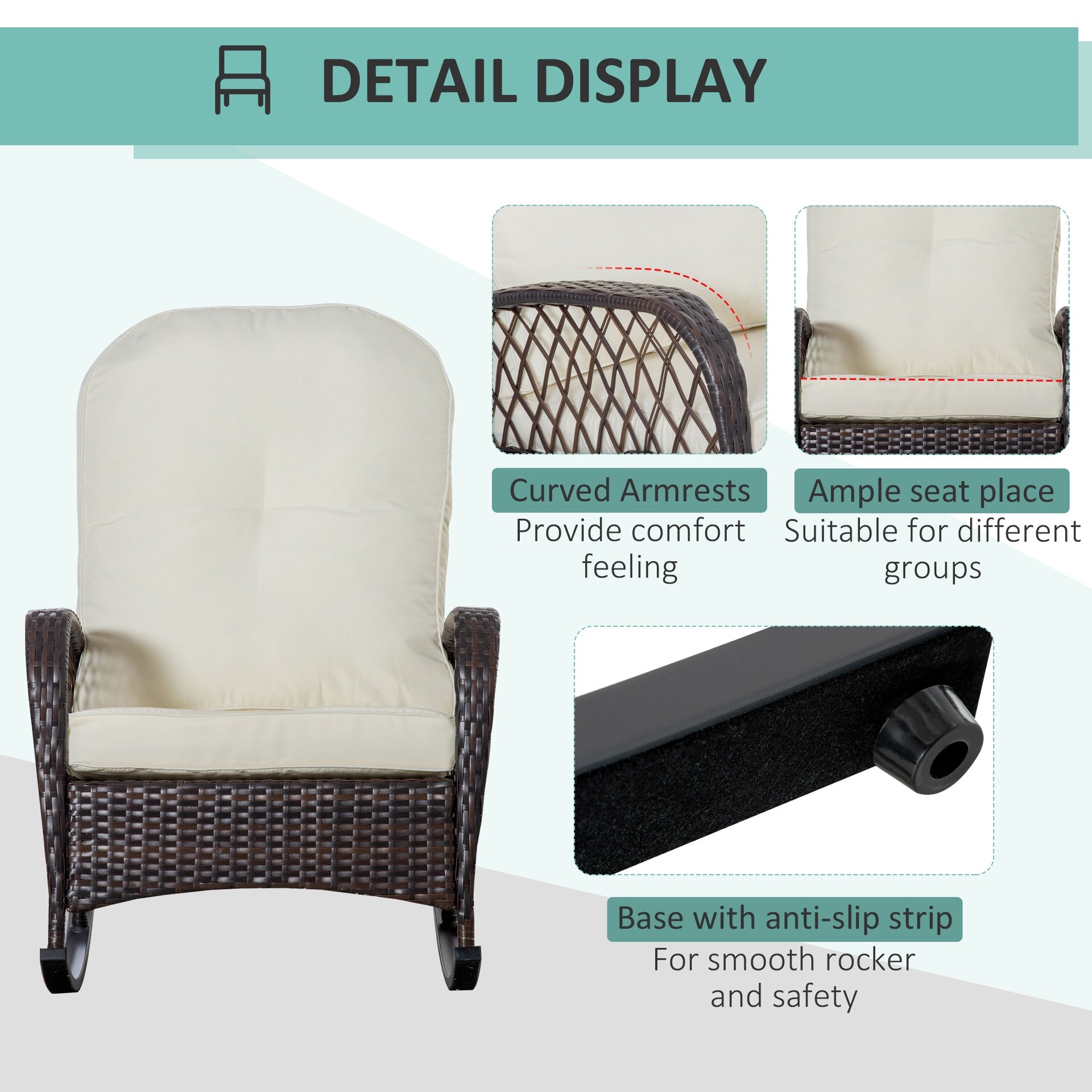 Outsunny Outdoor PE Rattan Wicker Recliner Rocker Chair w/ Soft Cushion for Garden