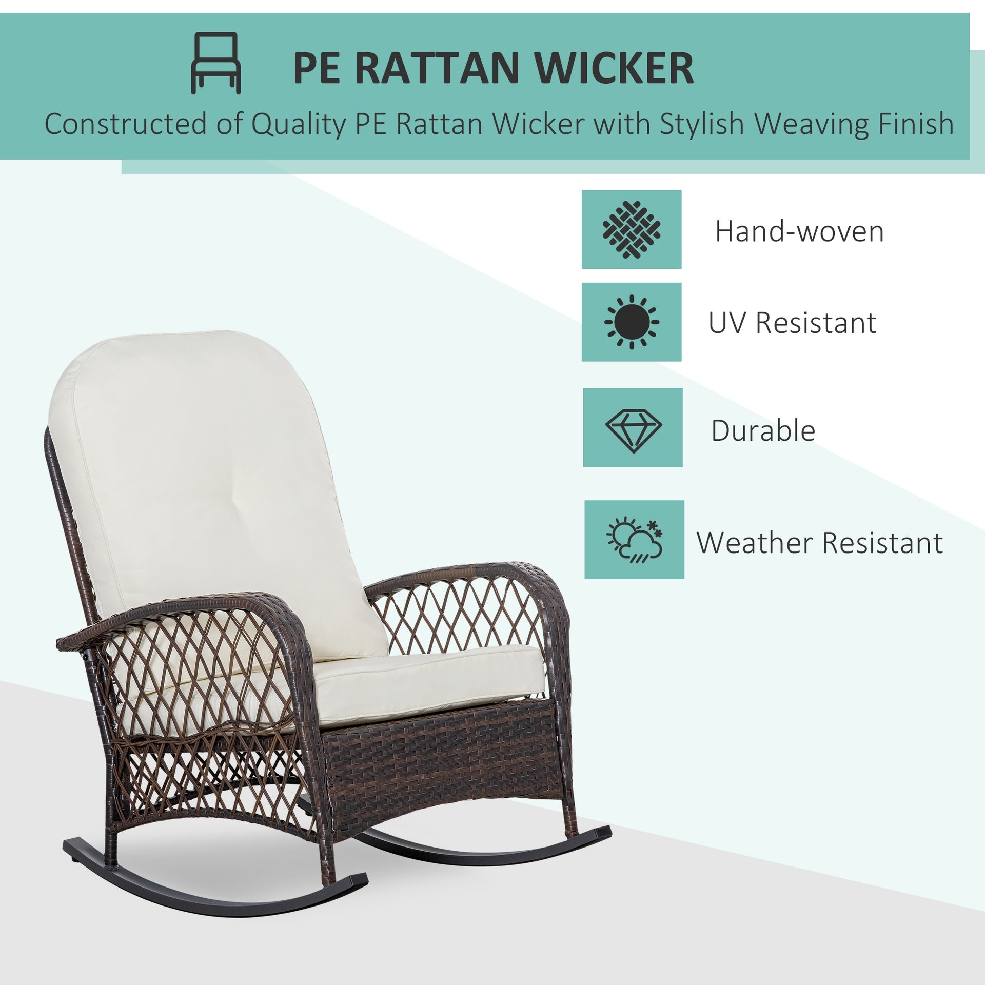 Outsunny Outdoor PE Rattan Wicker Recliner Rocker Chair w/ Soft Cushion for Garden