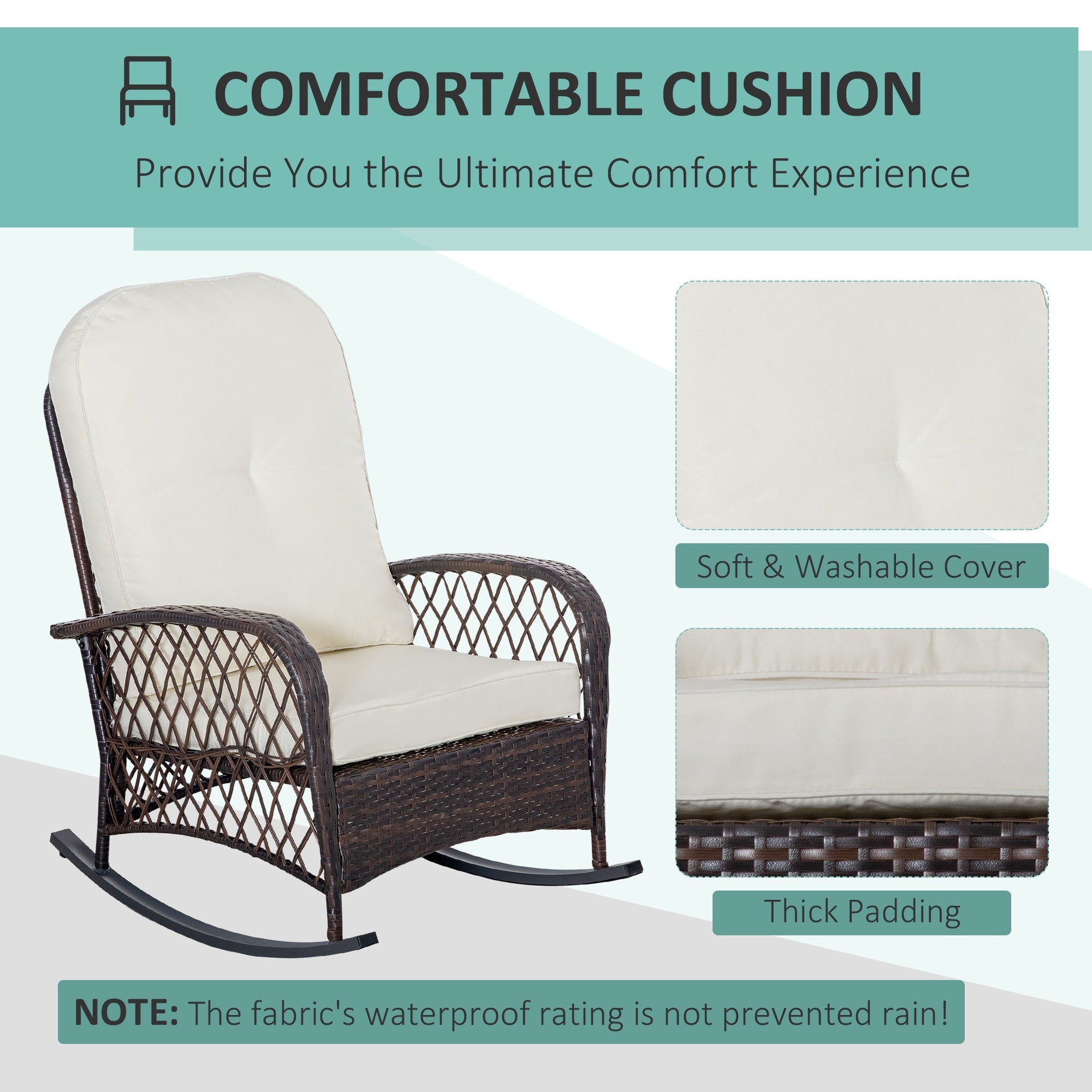 Outsunny Outdoor PE Rattan Wicker Recliner Rocker Chair w/ Soft Cushion for Garden