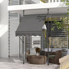 Outsunny 5' x 4' Manual Retractable Awning, Non-Screw Patio Awning, UV Resistant, for Window or Door, Dark Gray