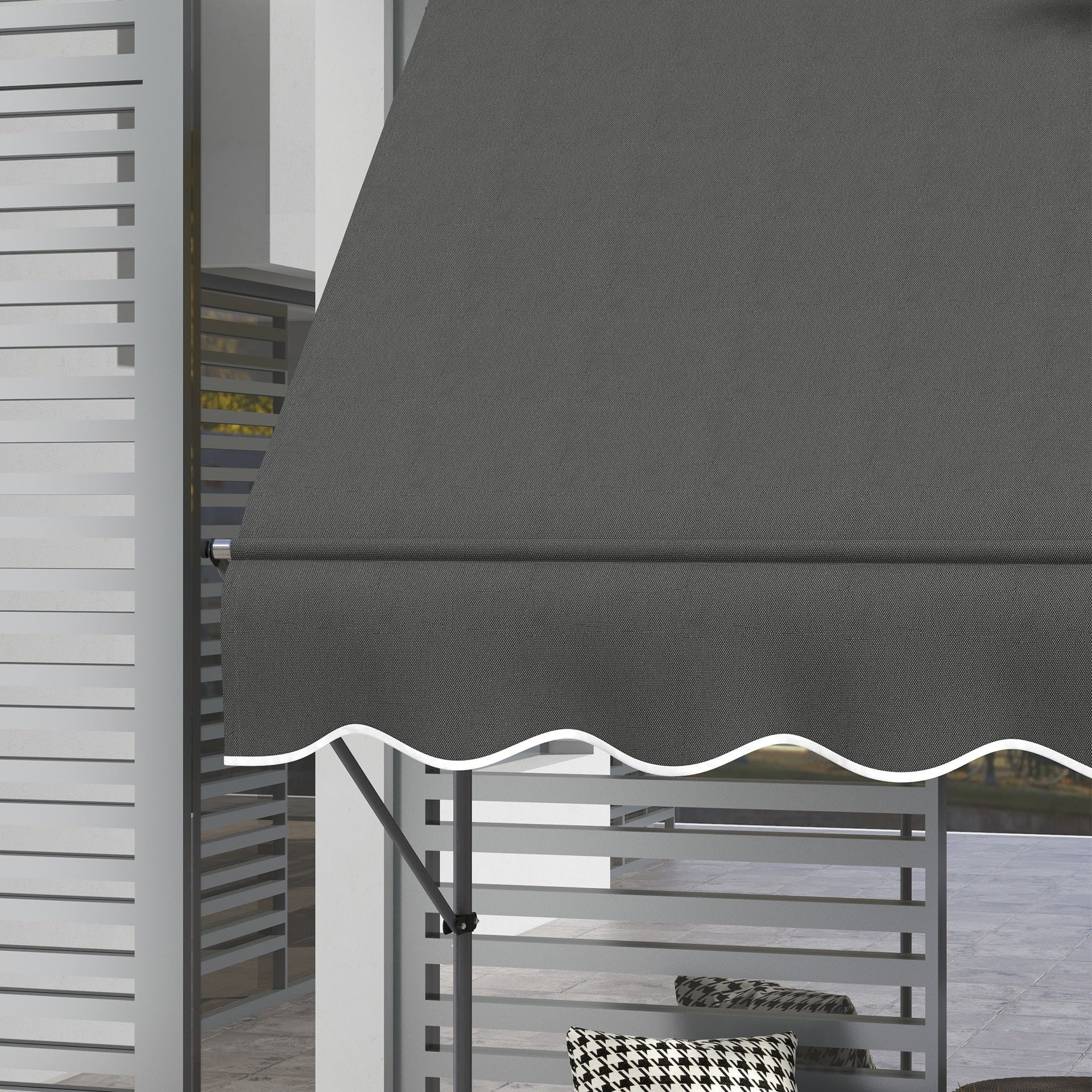 Outsunny 5' x 4' Manual Retractable Awning, Non-Screw Patio Awning, UV Resistant, for Window or Door, Dark Gray
