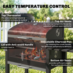 Outsunny Charcoal BBQ Grill and Smoker Combo Outdoor Portable Trolley Camping Picnic Backyard with Side Shelf, Black