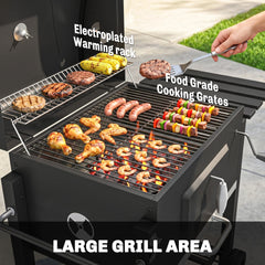 Outsunny Charcoal BBQ Grill and Smoker Combo Outdoor Portable Trolley Camping Picnic Backyard with Side Shelf, Black