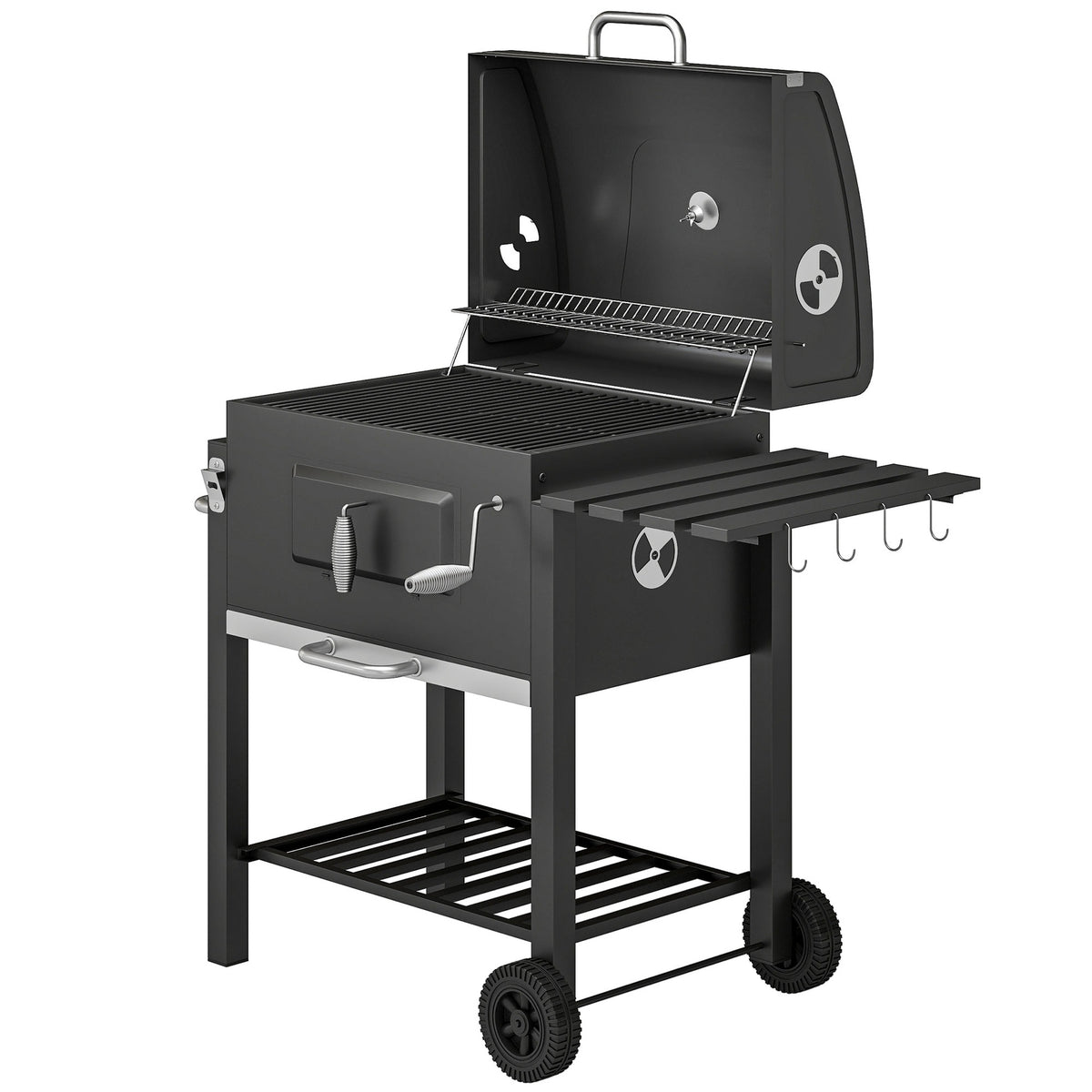 Outsunny Charcoal BBQ Grill and Smoker Combo Outdoor Portable Trolley Camping Picnic Backyard with Side Shelf, Black