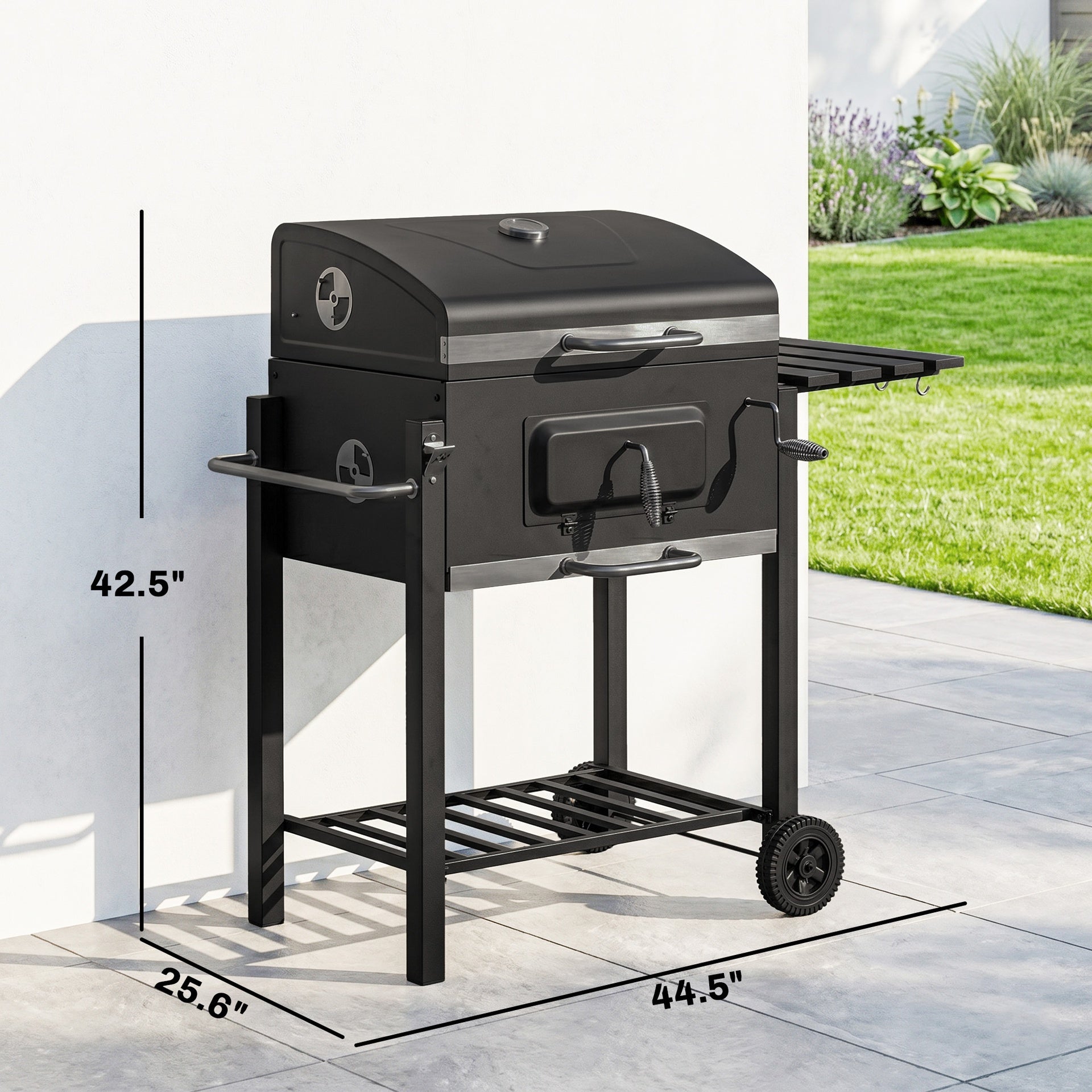 Outsunny Charcoal BBQ Grill and Smoker Combo Outdoor Portable Trolley Camping Picnic Backyard with Side Shelf, Black