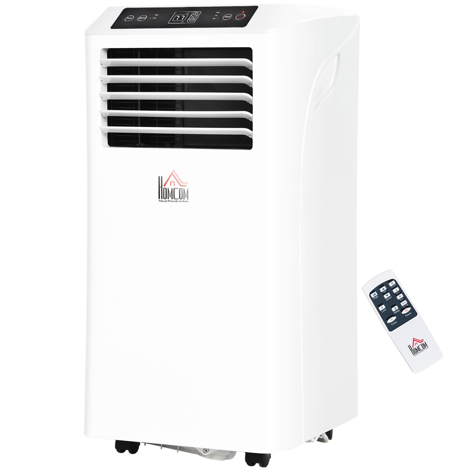 HOMCOM 8000BTU Mobile Portable Air Conditioner with Cooling, Dehumidifier, and Ventilating with Remote Control, 2 Speed Fans, 24-Hour Timer for Bedroom, Living Room, Home Office, White