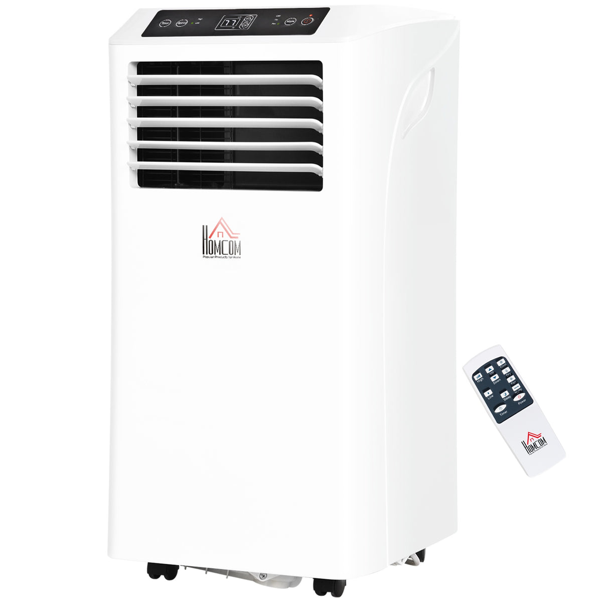 HOMCOM 8000BTU Mobile Portable Air Conditioner with Cooling, Dehumidifier, and Ventilating with Remote Control, 2 Speed Fans, 24-Hour Timer for Bedroom, Living Room, Home Office, White