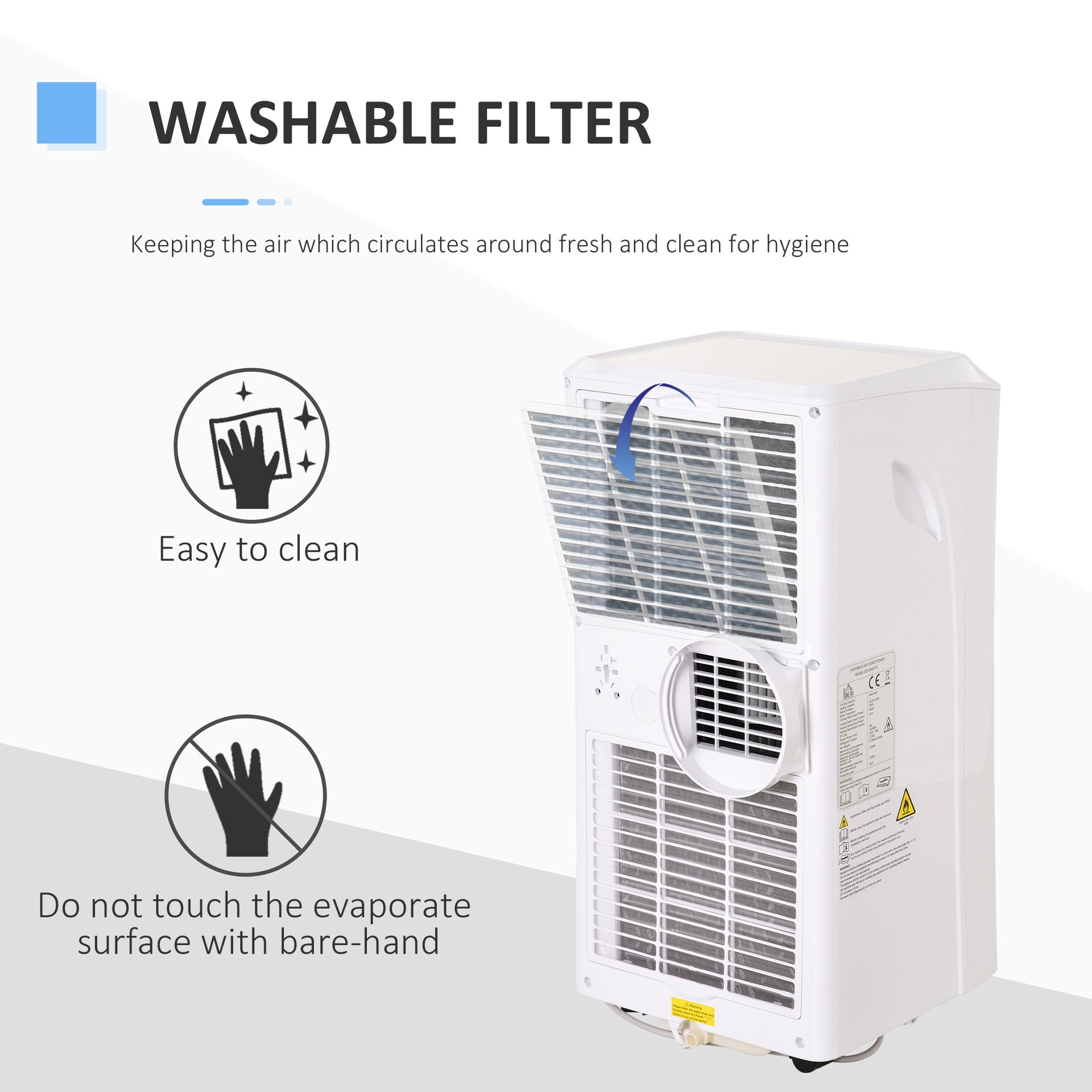 HOMCOM 8000BTU Mobile Portable Air Conditioner with Cooling, Dehumidifier, and Ventilating with Remote Control, 2 Speed Fans, 24-Hour Timer for Bedroom, Living Room, Home Office, White