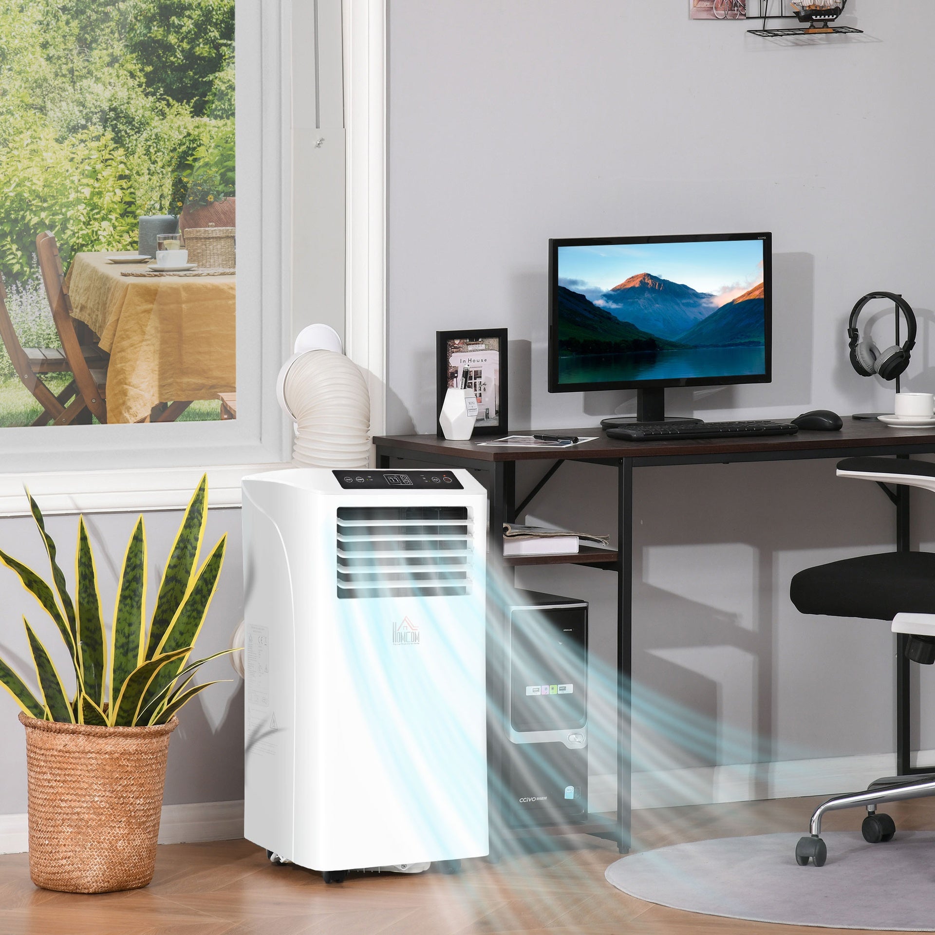 HOMCOM 8000BTU Mobile Portable Air Conditioner with Cooling, Dehumidifier, and Ventilating with Remote Control, 2 Speed Fans, 24-Hour Timer for Bedroom, Living Room, Home Office, White