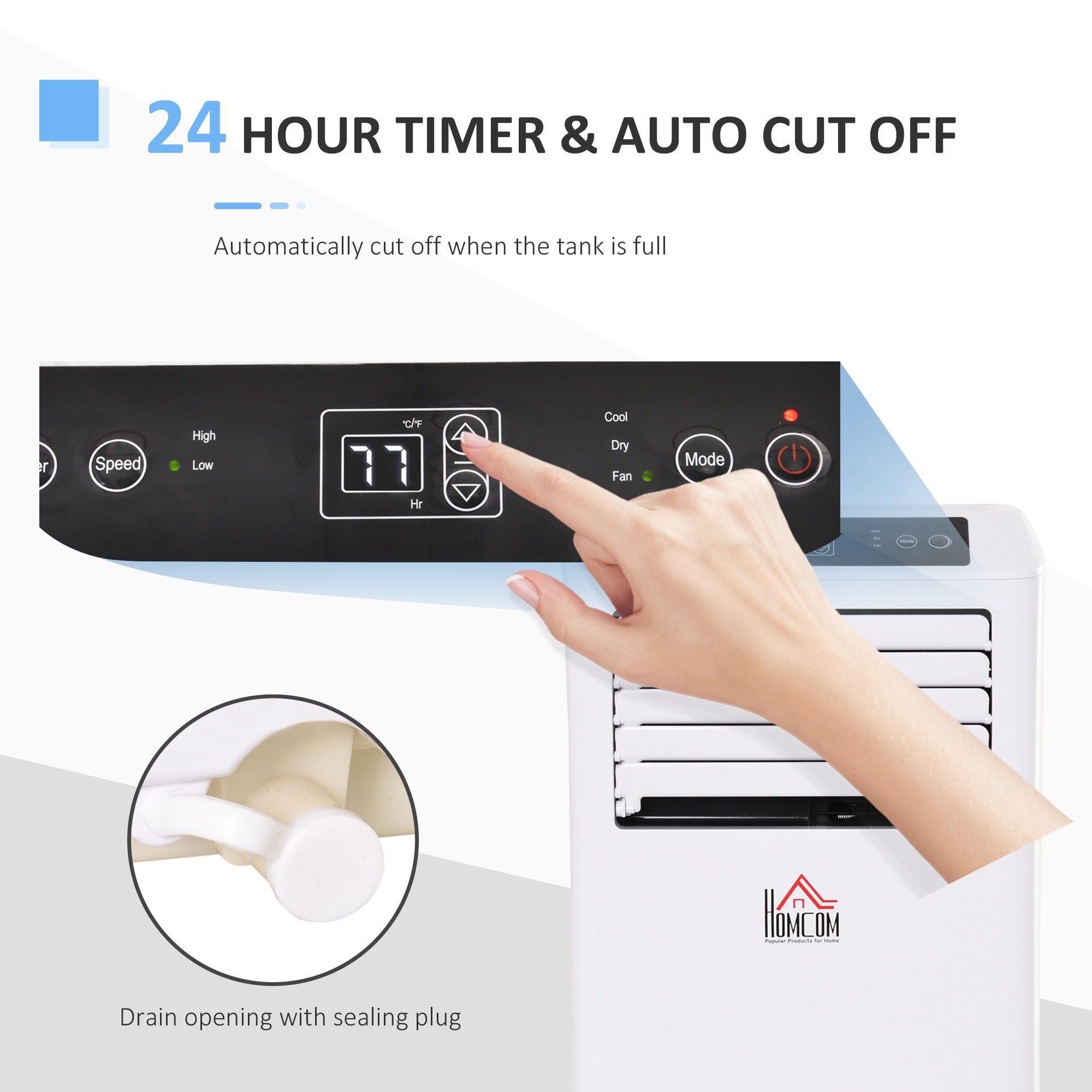 HOMCOM 8000BTU Mobile Portable Air Conditioner with Cooling, Dehumidifier, and Ventilating with Remote Control, 2 Speed Fans, 24-Hour Timer for Bedroom, Living Room, Home Office, White