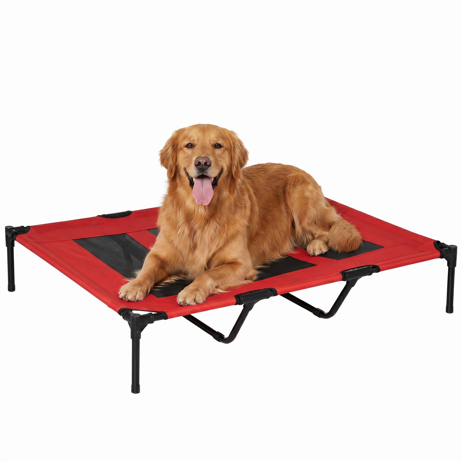 PawHut XL Elevated Dog Bed, Outdoor Raised Dog Bed, Portable Pet Cot w/Carry Bag Metal Frame Breathable Mesh Indoor and Outdoor Red