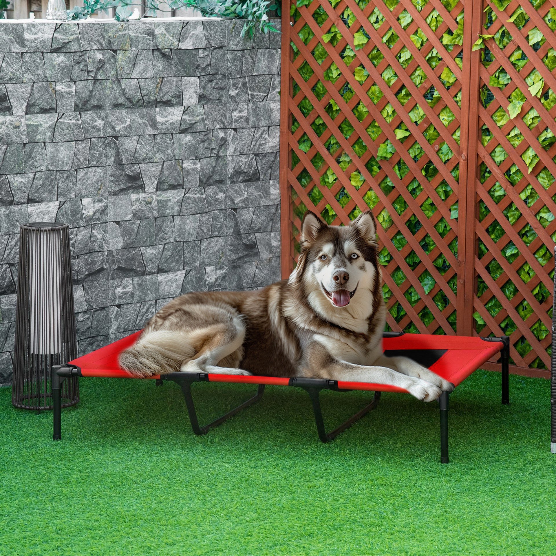 PawHut XL Elevated Dog Bed, Outdoor Raised Dog Bed, Portable Pet Cot w/Carry Bag Metal Frame Breathable Mesh Indoor and Outdoor Red