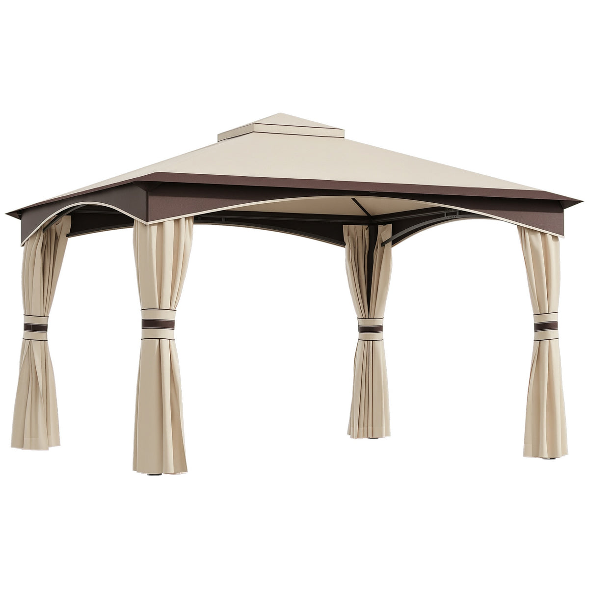 Outsunny 10' x 12' Outdoor Gazebo with Netting, Patio Gazebo Canopy with 2-Tier Soft Top Roof and Steel Frame for Lawn, Garden, Backyard and Deck