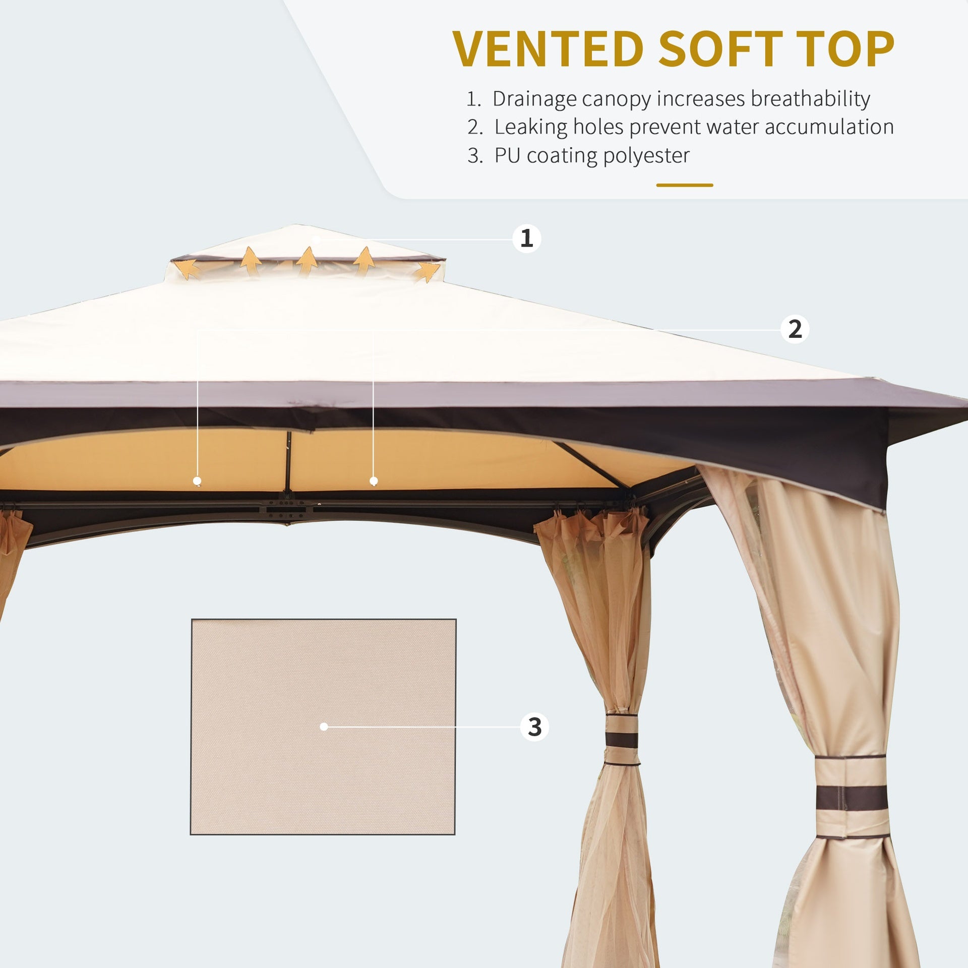 Outsunny 10' x 12' Outdoor Gazebo with Netting, Patio Gazebo Canopy with 2-Tier Soft Top Roof and Steel Frame for Lawn, Garden, Backyard and Deck