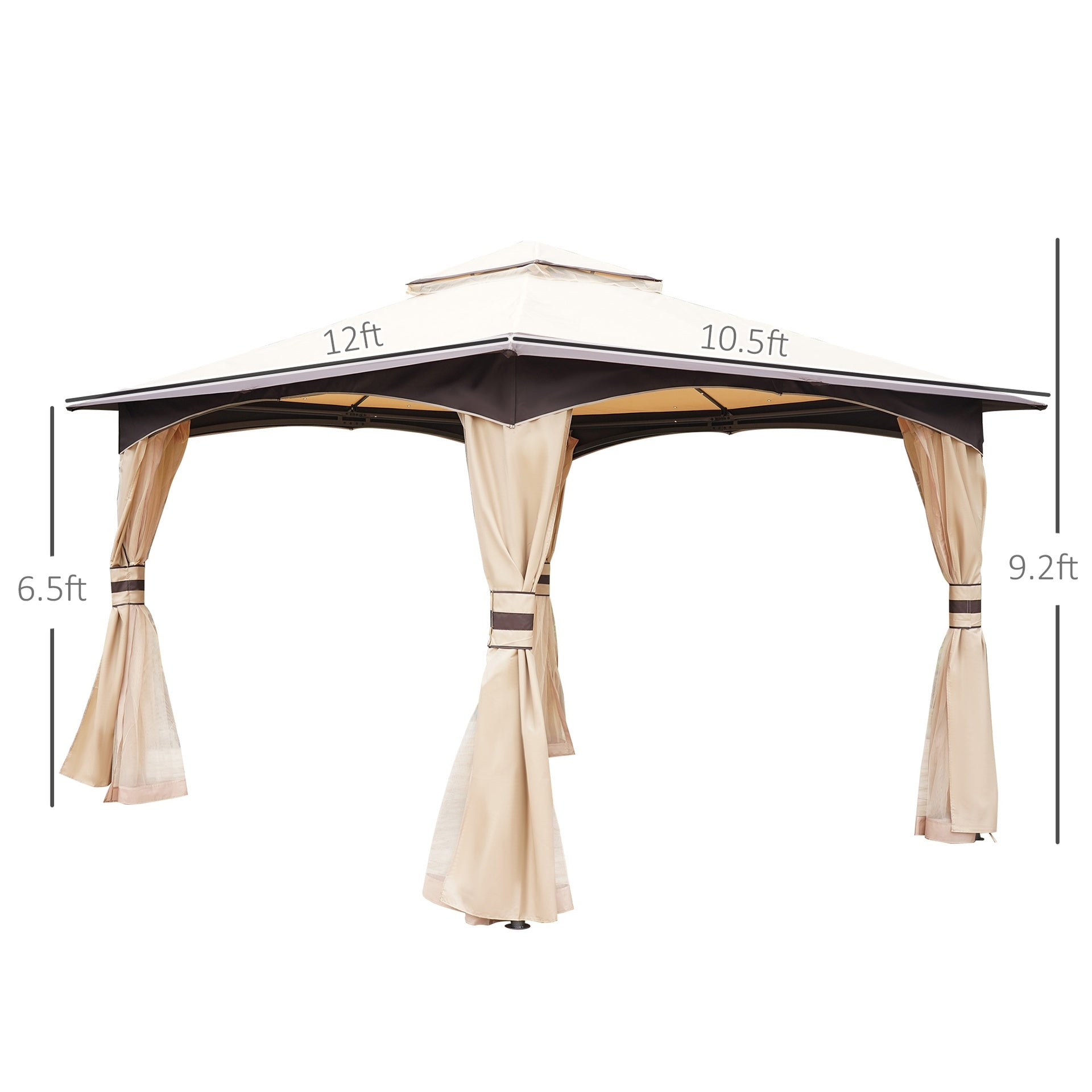 Outsunny 10' x 12' Outdoor Gazebo with Netting, Patio Gazebo Canopy with 2-Tier Soft Top Roof and Steel Frame for Lawn, Garden, Backyard and Deck