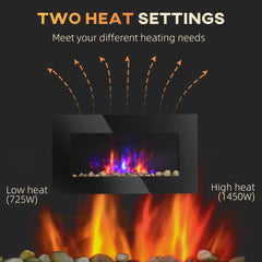 HOMCOM 28.5" 1450W Electric Wall-Mounted Fireplace with Flame Effect, 7 Color Background Light, Black