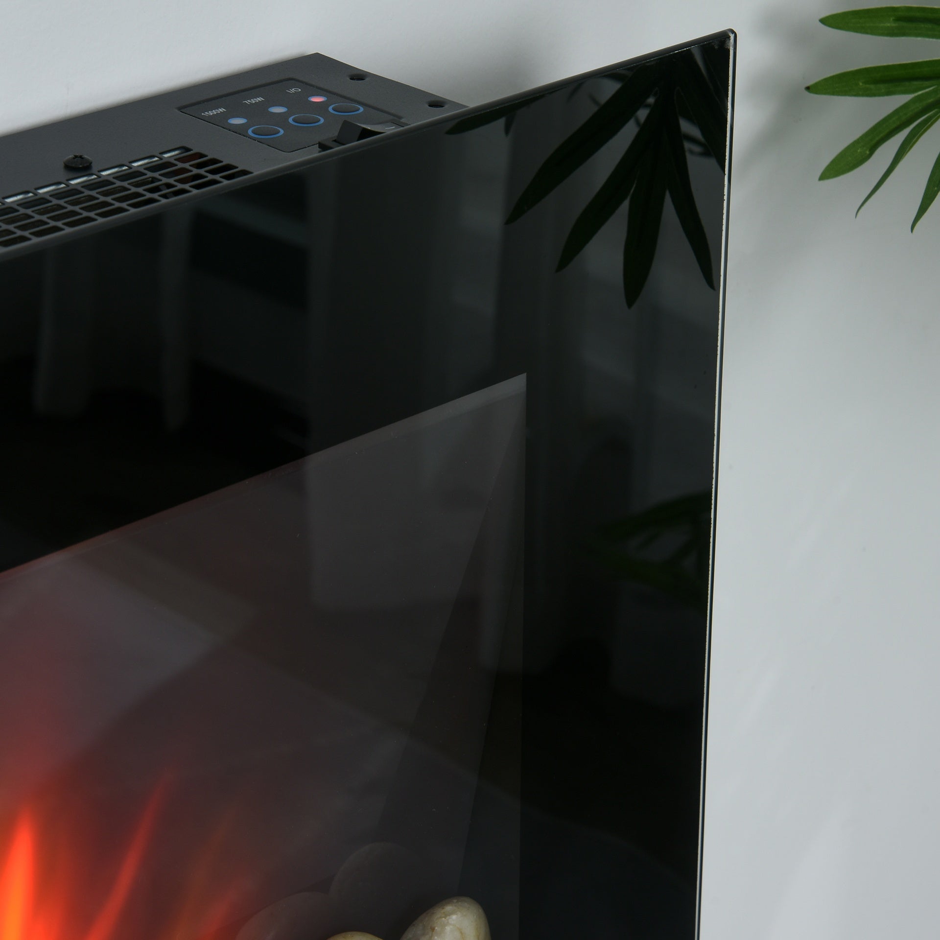 HOMCOM 28.5" 1450W Electric Wall-Mounted Fireplace with Flame Effect, 7 Color Background Light, Black
