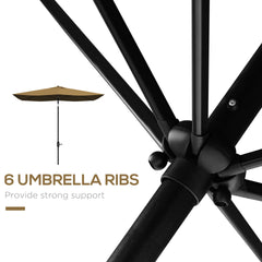 Outsunny 6.6' x 10' Rectangular Market Umbrella, Patio Outdoor Table Umbrella with Crank and Push Button Tilt, Coffee
