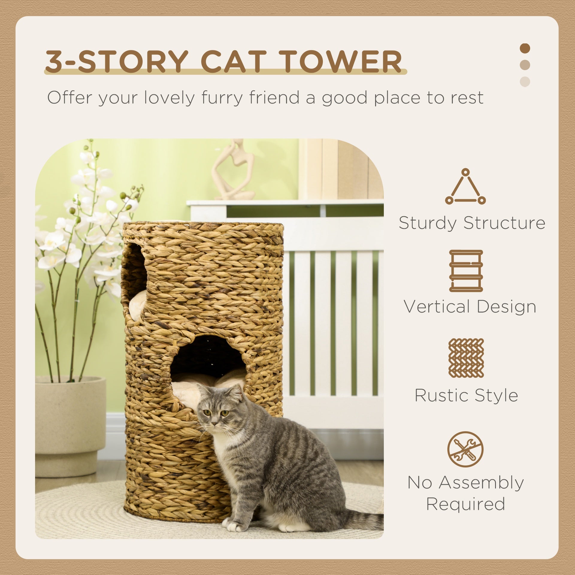 PawHut Elevated Cat Bed with Hideaways, 3 Story Kitty Tower for Indoor Cats