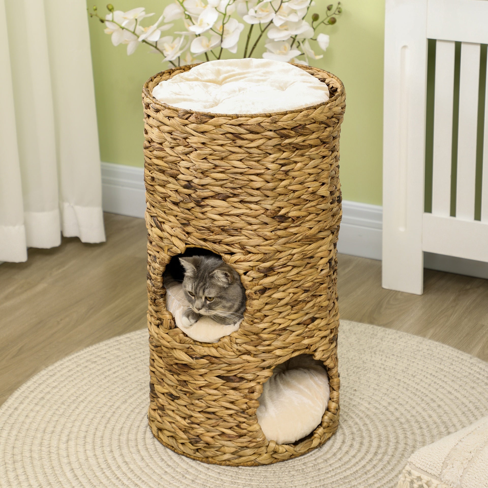 PawHut Elevated Cat Bed with Hideaways, 3 Story Kitty Tower for Indoor Cats
