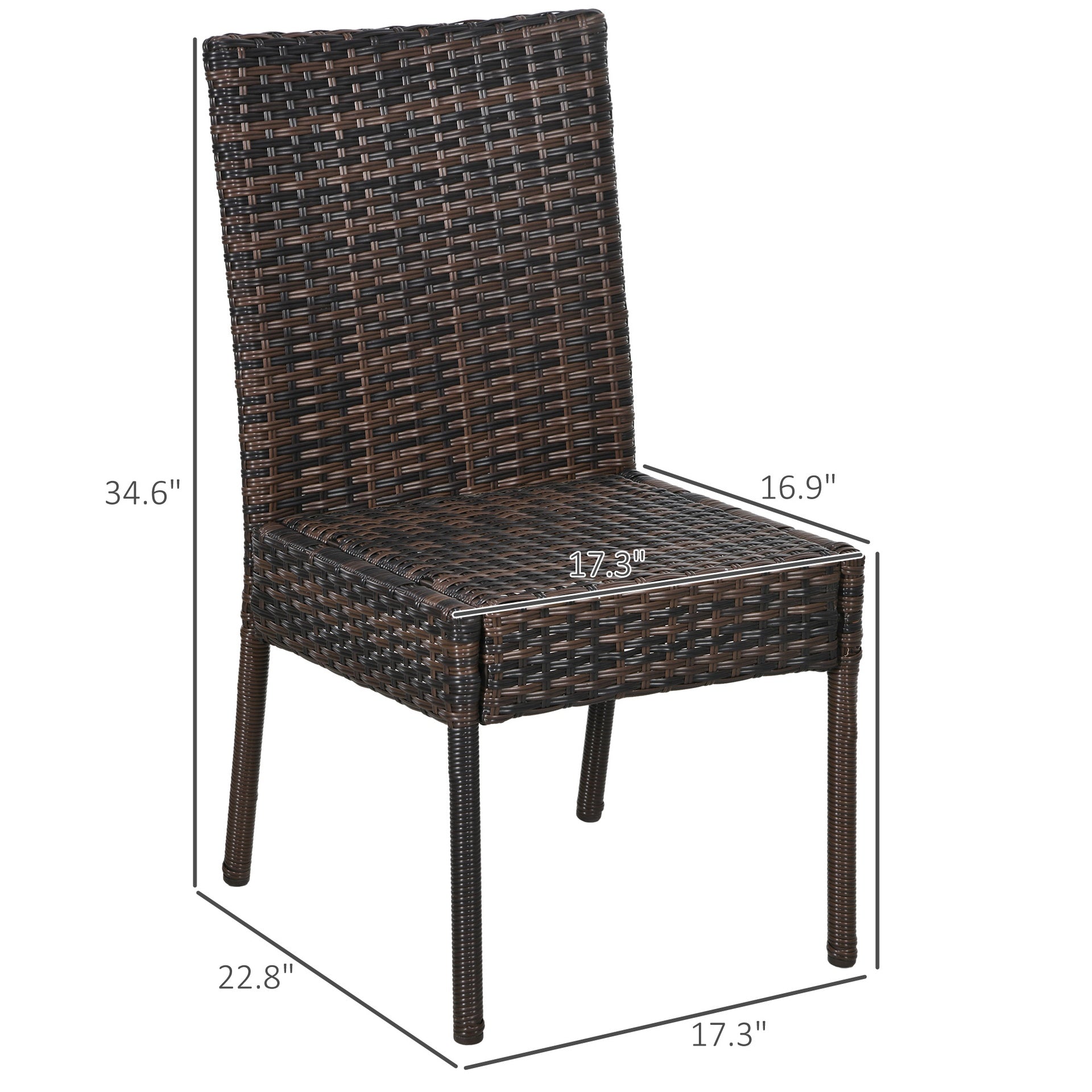 Outsunny 4 PE Rattan Outdoor Dining Chairs with Cushions, Patio Wicker Dining Chairs with Backrest, Brown