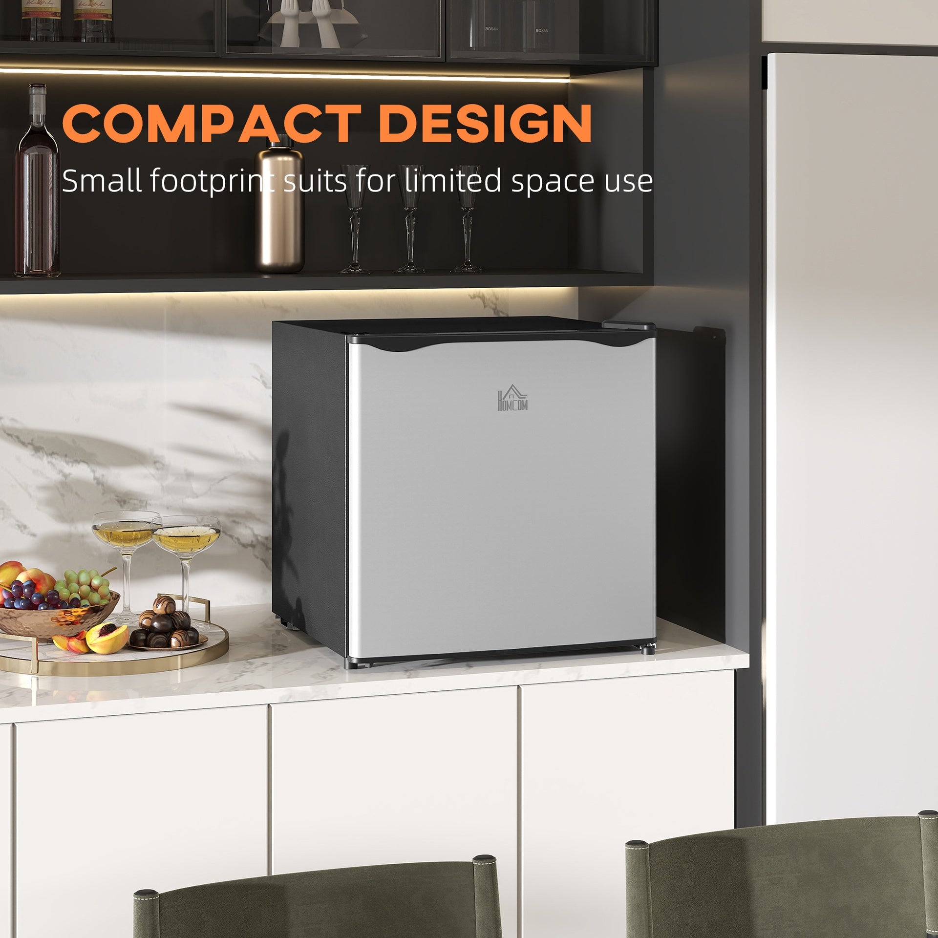 HOMCOM 1.1 Cu.Ft Countertop Mini Freezer, Compact Upright Freezer with Removable Shelves, Silver