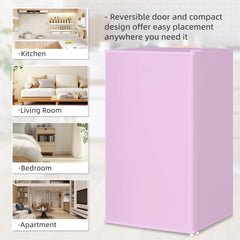 HOMCOM 3.2 Cu.Ft Mini Fridge with Freezer, Single Door Compact Refrigerator with Adjustable Thermostat, Reversible Door, Pink